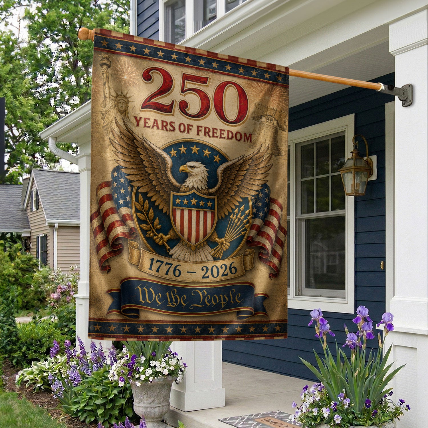 250 Years of Freedom House Flag Patriotic Bald Eagle We The People Decor
