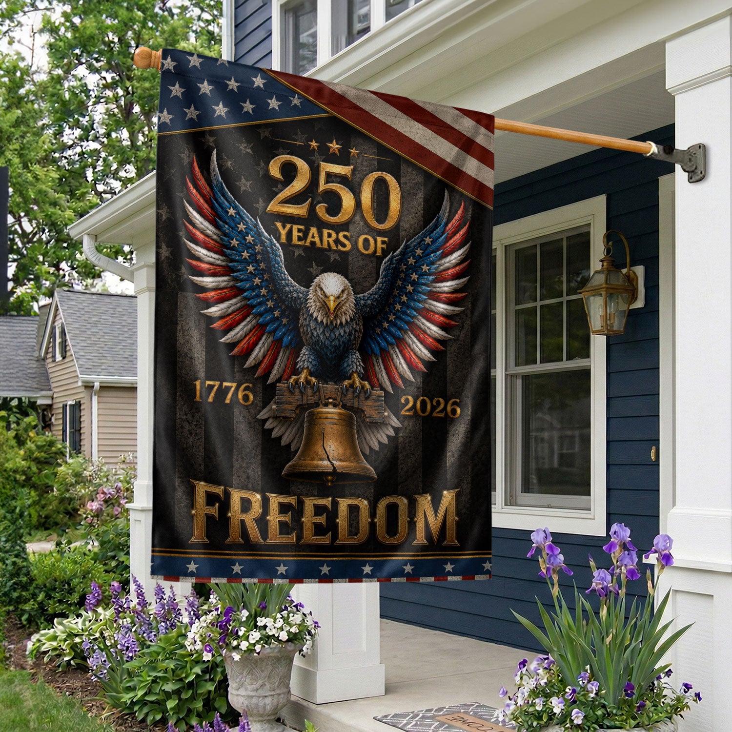 250 Years of Freedom House Flag Patriotic Eagle Liberty Bell USA Decor