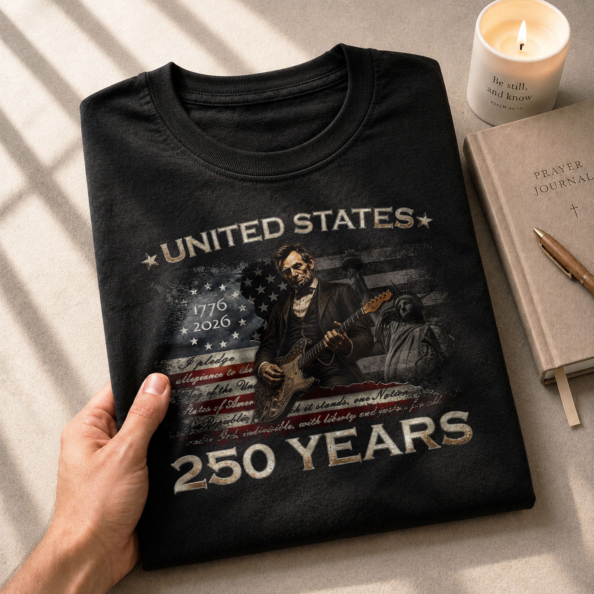 1776 2026 Shirt Vintage Abraham Lincoln Playing Guitar US Flag Patriotic 250 Years Tee - Rust Field Wear