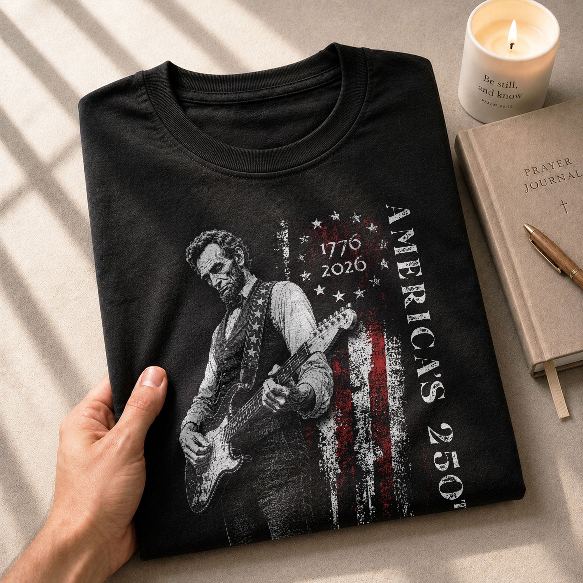 Betsy Ross Flag Abraham Lincoln Guitar Shirt Vintage 1776 2026 Patriotic USA T-Shirt - Rust Field Wear