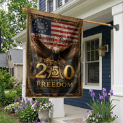 USA 250th Anniversary House Flag Patriotic Bald Eagle We the People Liberty Icons Banner - Rust Field Wear