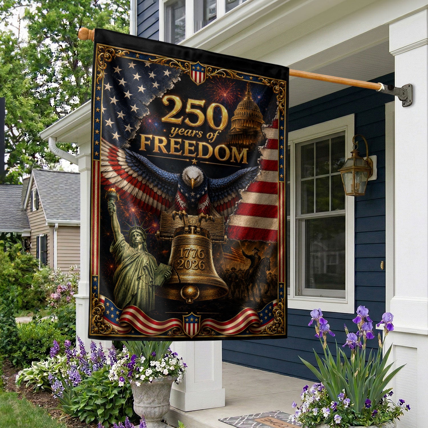 USA 250th Anniversary House Flag 1776-2026 Patriotic Eagle Liberty Icons Commemorative Banner