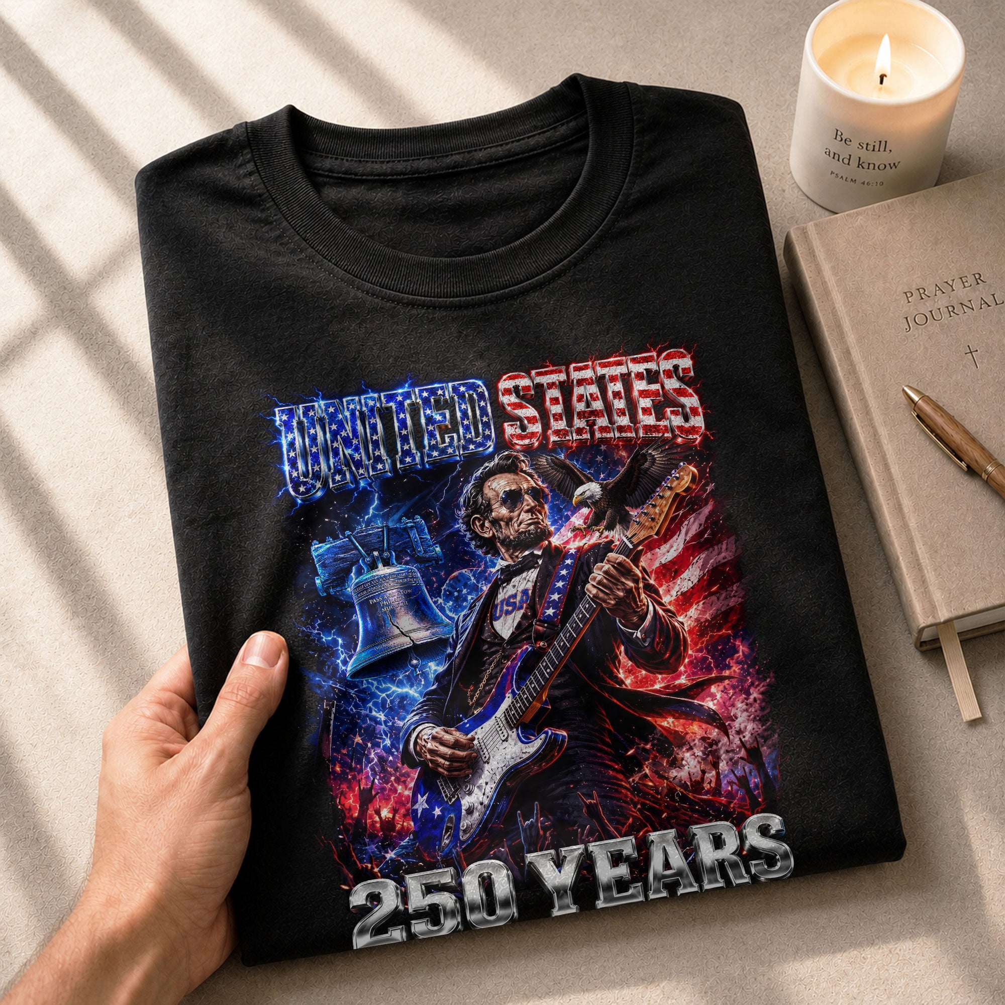 Abraham Lincoln Rock Guitar Shirt Liberty Bell Patriotic 1776 2026 Tee - Rust Field Wear