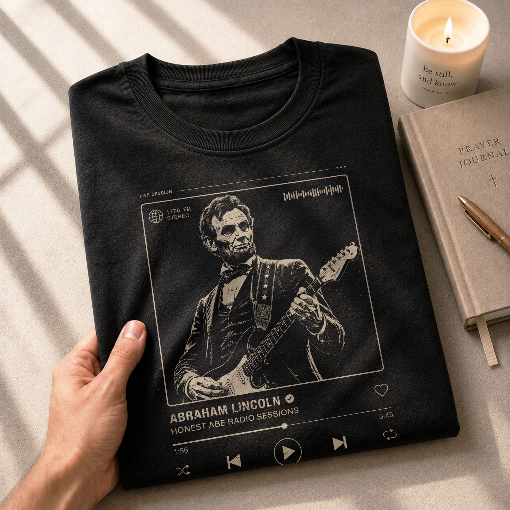 Abraham Lincoln Guitar Shirt Music Player Interface Patriotic Graphic Tee - Rust Field Wear