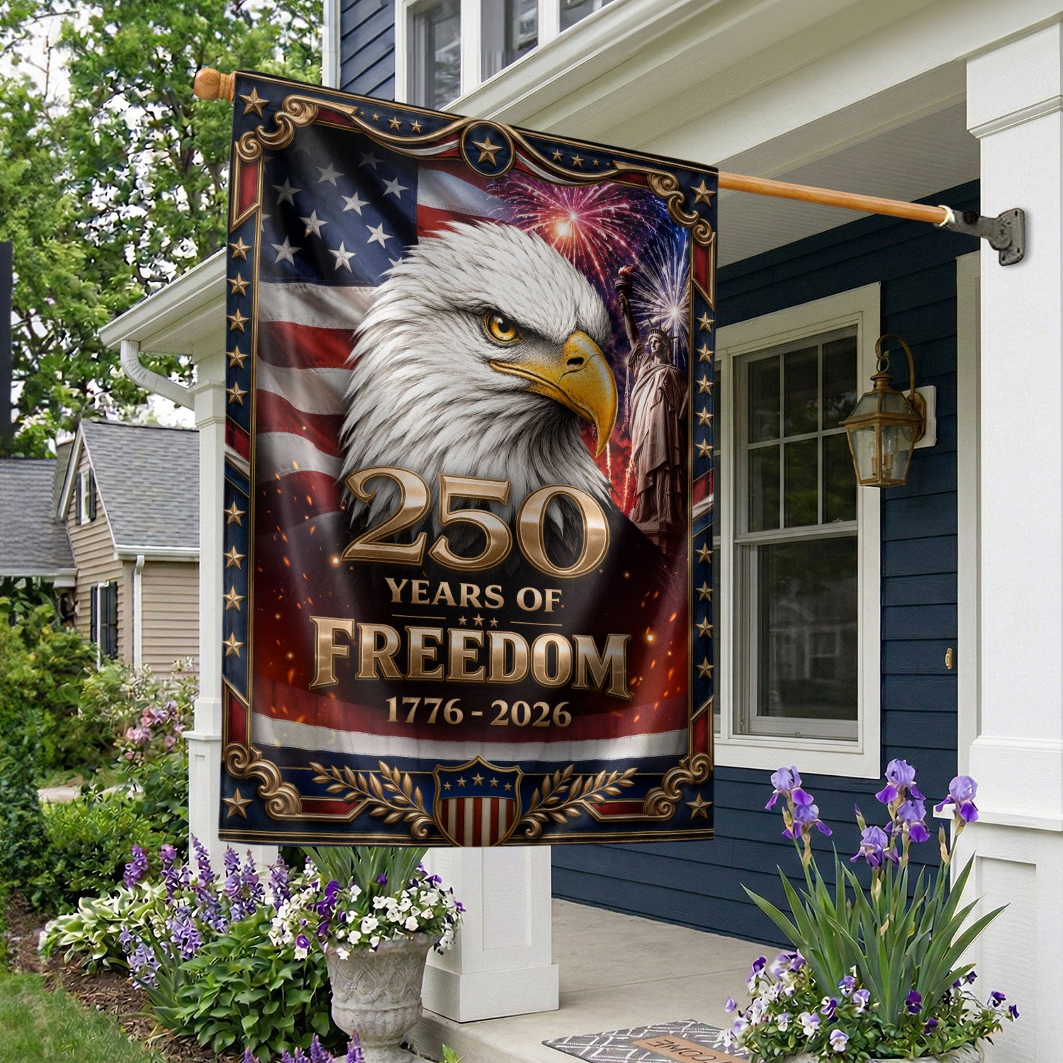 Patriotic House Flag 1776-2026 Bald Eagle Freedom USA Banner Decor
