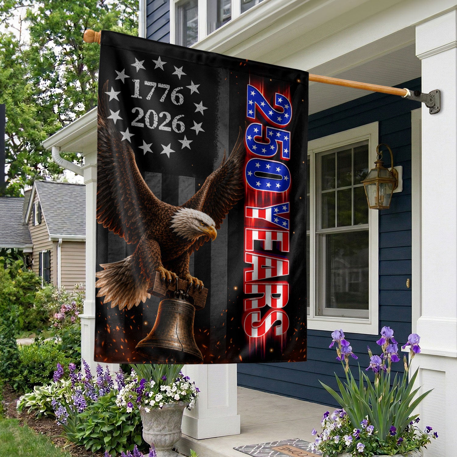 250 Years of Freedom House Flag Eagle Liberty USA Patriotic Banner