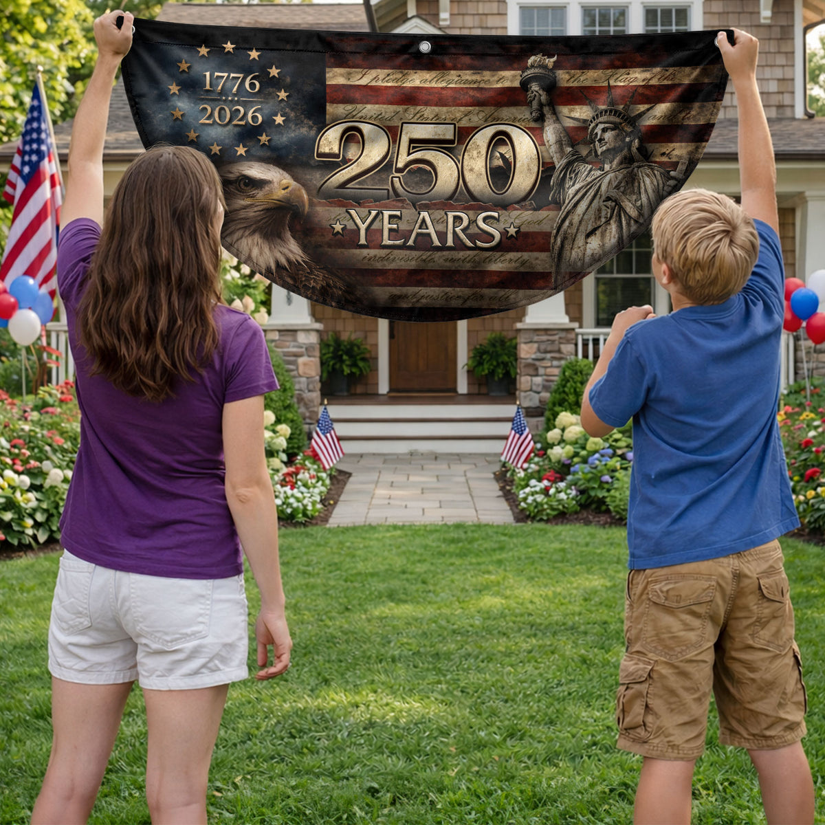 Fence Flag 250 Years Patriotic Banner | 1776-2026 Statue of Liberty Outdoor Decor - Rust Field Wear