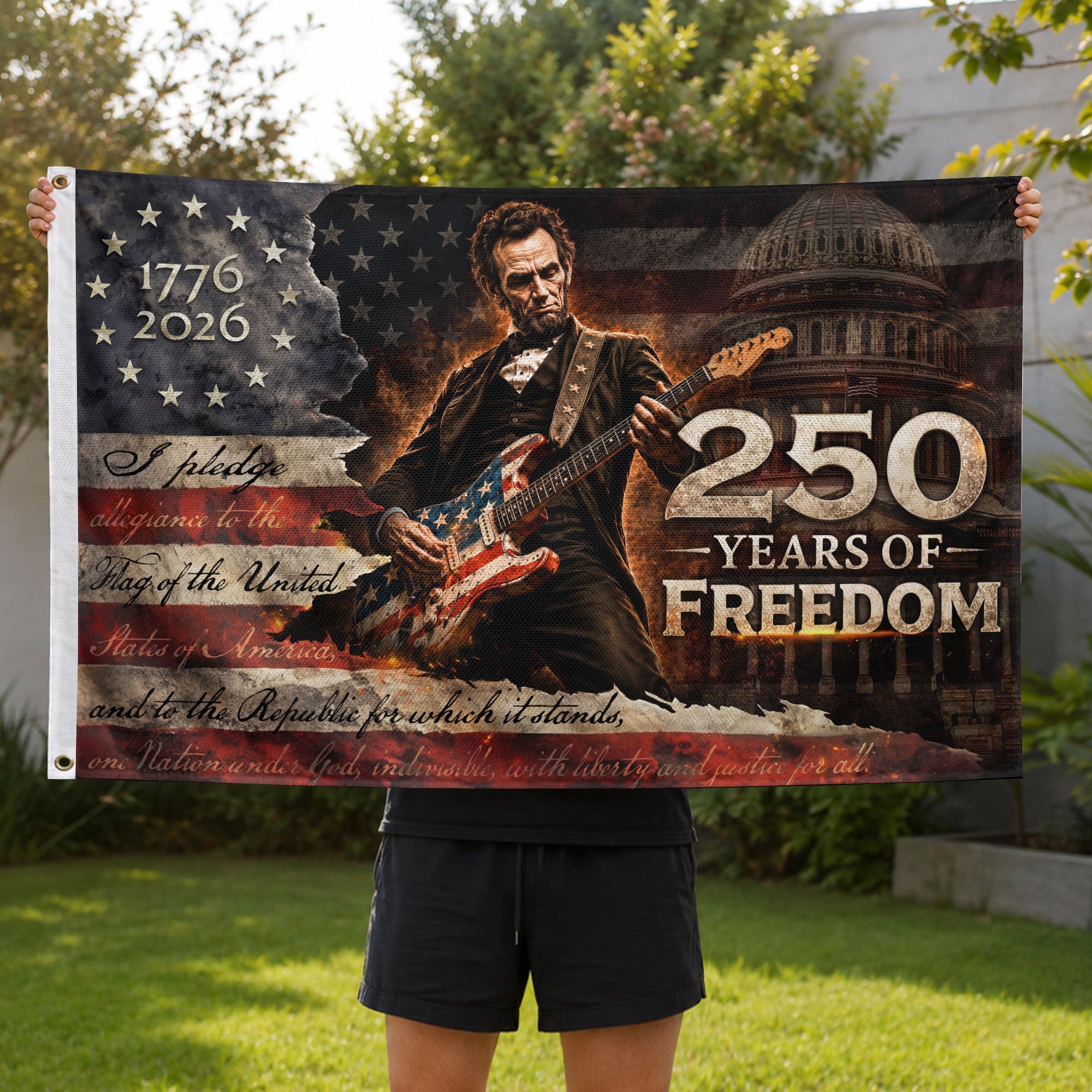Commemorative 250 Years of Freedom Flag 1776-2026 Lincoln Eagle We The People Patriotic Banner