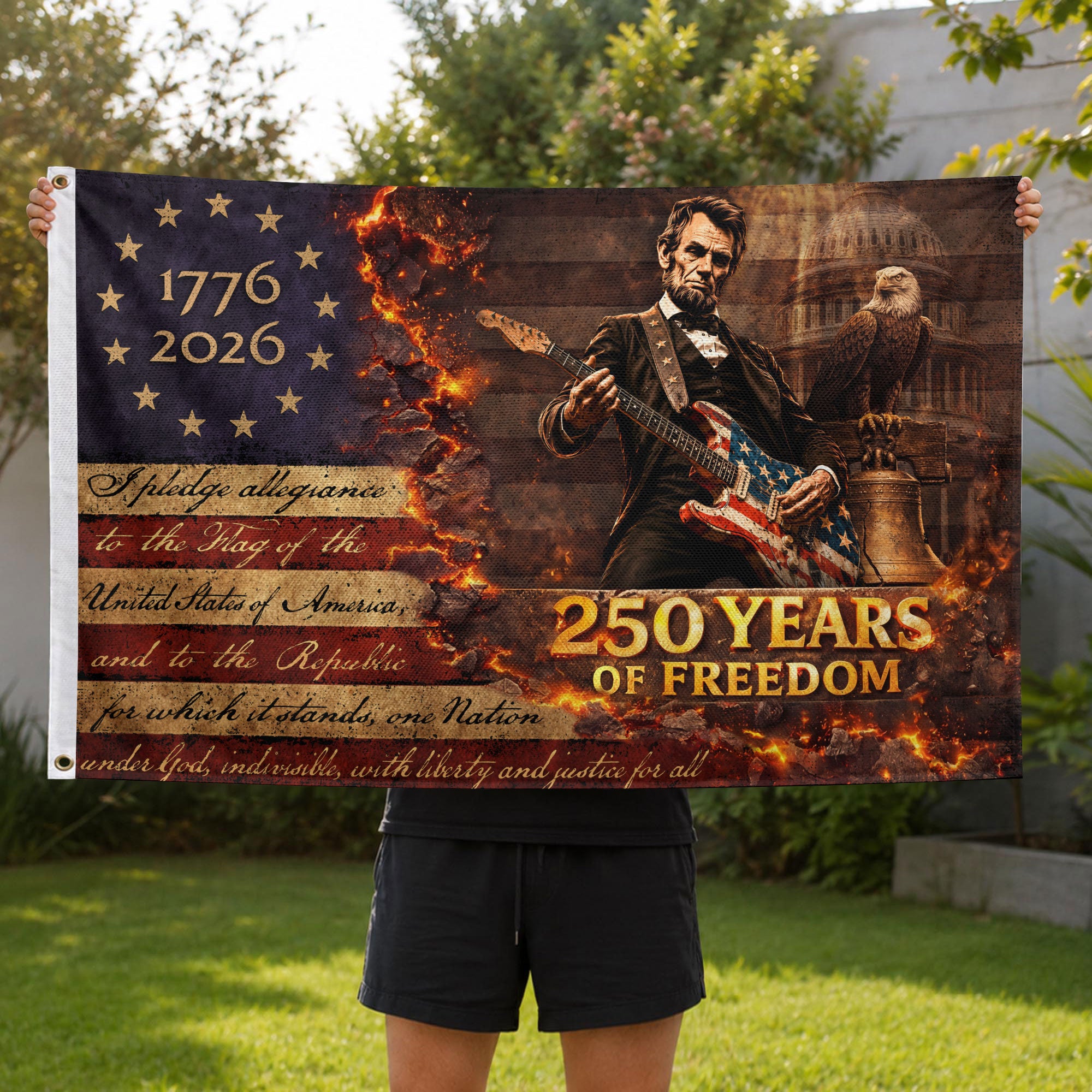 250 Years of Freedom 1776-2026 Abraham Lincoln Bald Eagle We The People Patriotic Flag