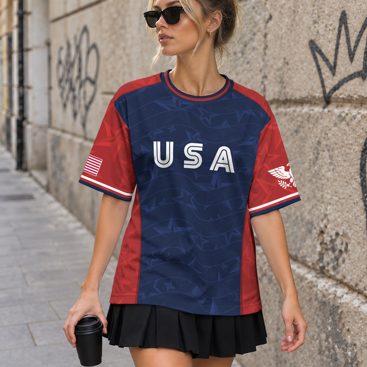 Navy Orange USA Soccer Jersey Men Patriotic Stars Stripes American Football Shirt Fan Gear - Rust Field Wear