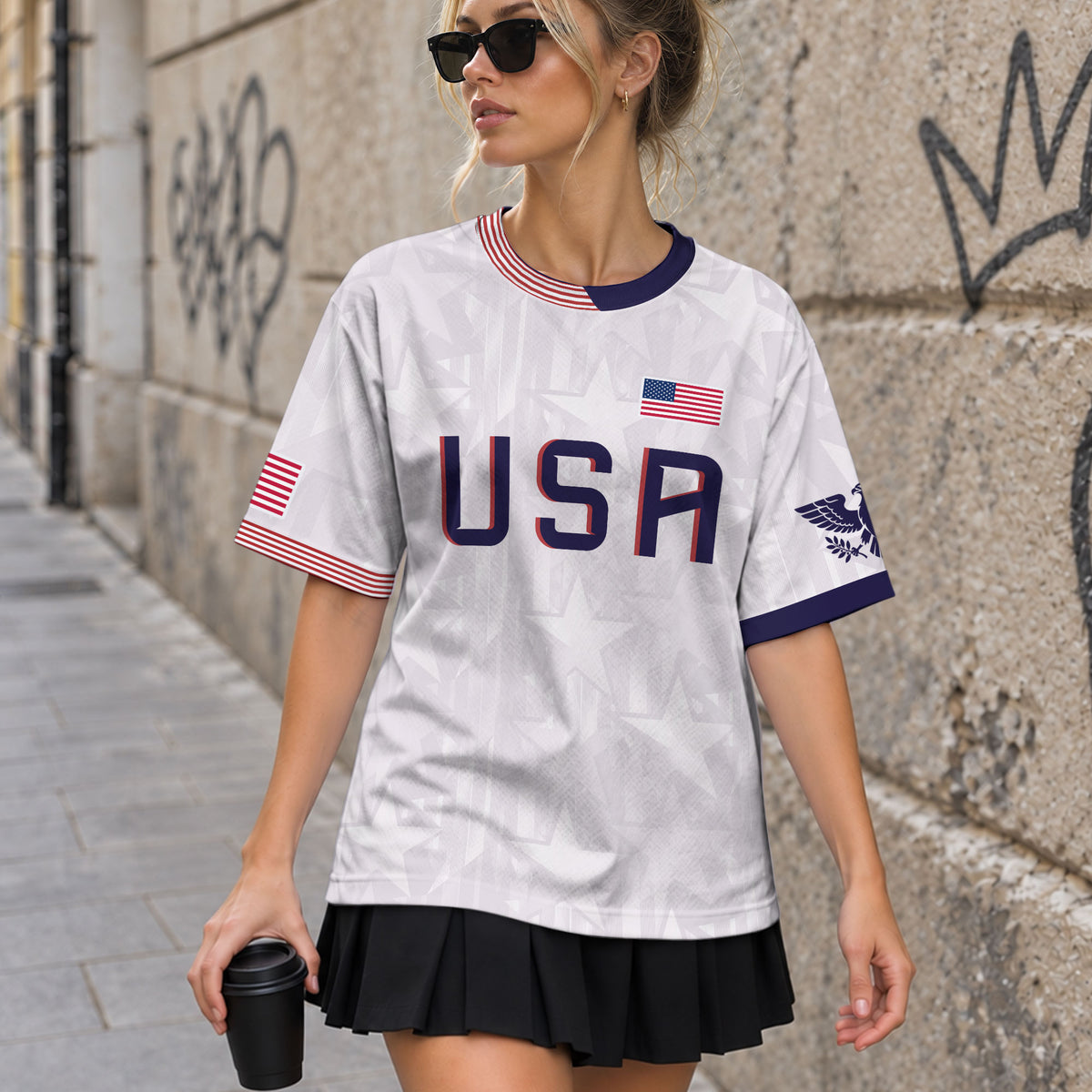 White USA Soccer Jersey Men Patriotic United States Football Shirt Team Sportswear Gift - Rust Field Wear