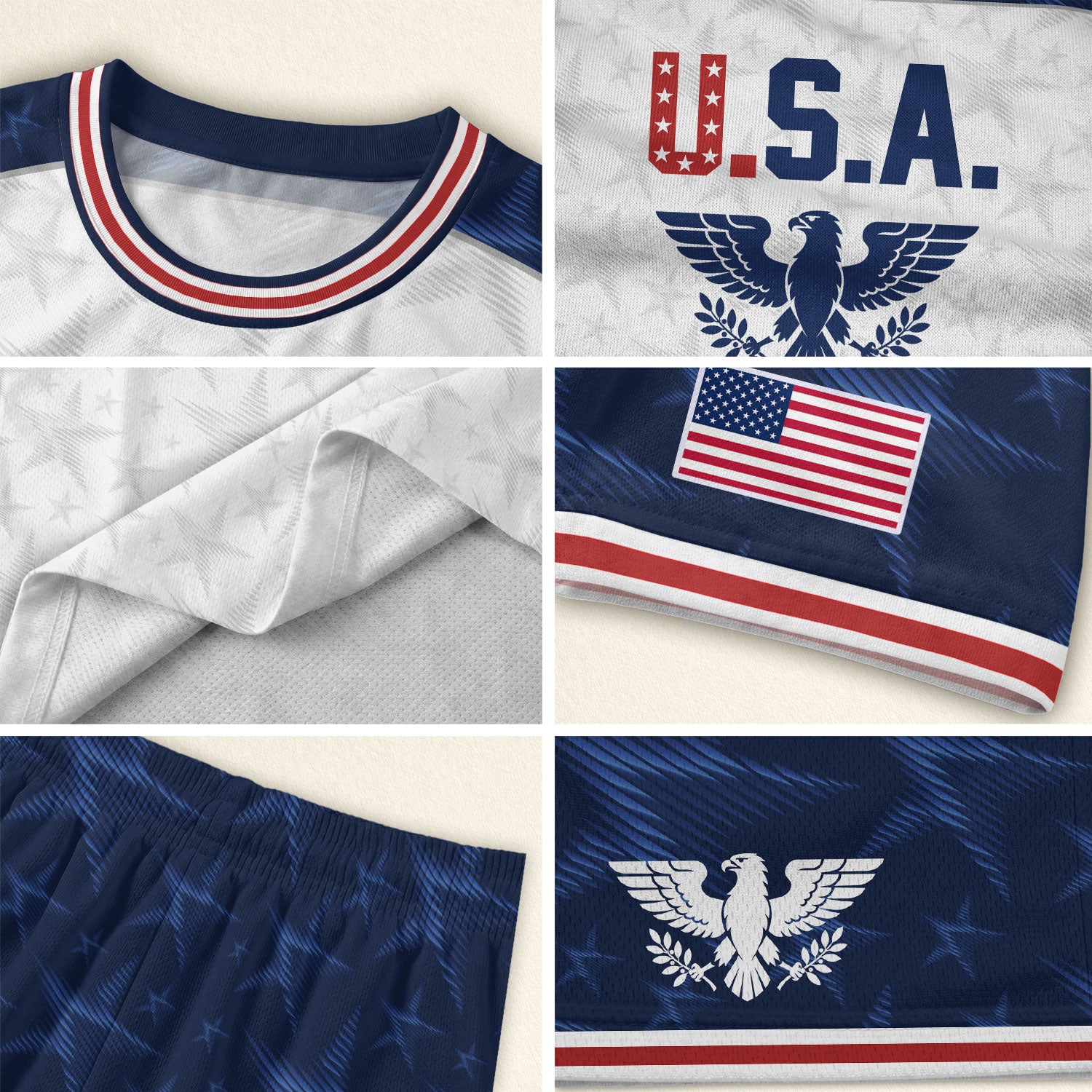 White USA Soccer Jersey Raglan American Flag Shirt Patriotic Eagle Crest Soccer Fan Tee