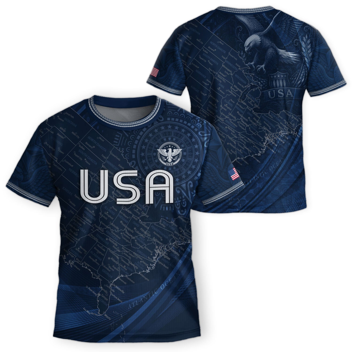 USA Kids Soccer Jersey Set Navy Blue Eagle Map Patriotic Football Outfit Kit