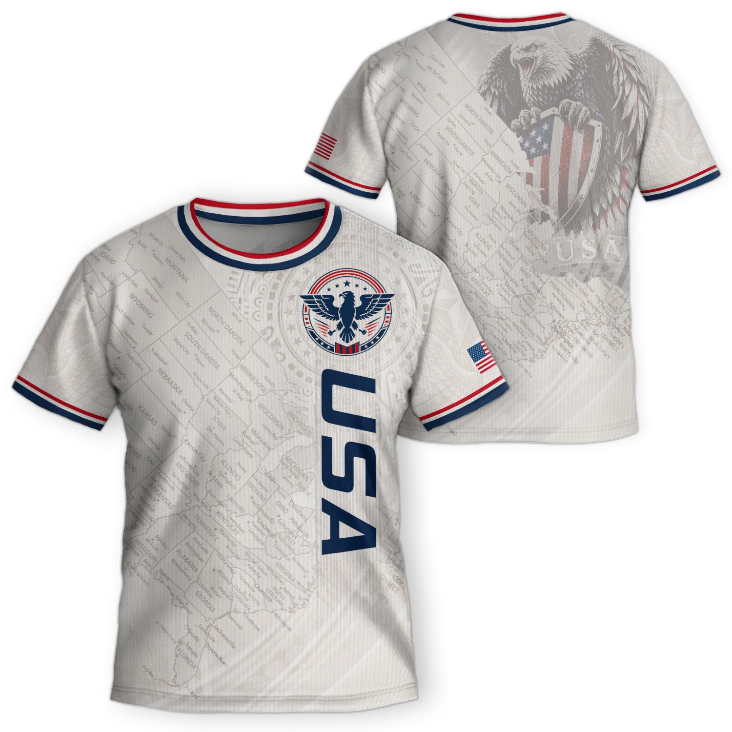 USA Kids Soccer Jersey Set White Eagle Patriotic Youth Football Outfit Kit