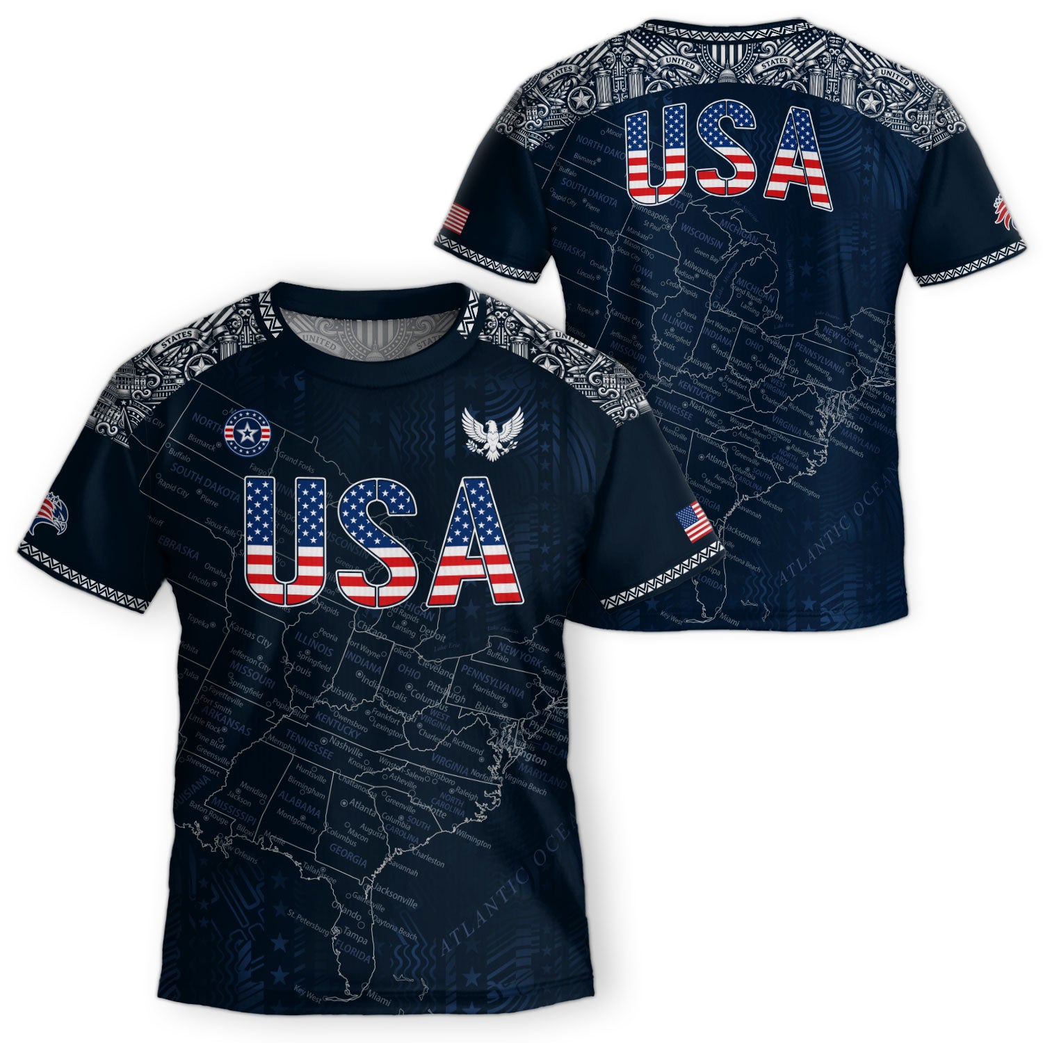USA Kids Soccer Jersey Set Navy Blue Flag Graphic Youth Football Kit
