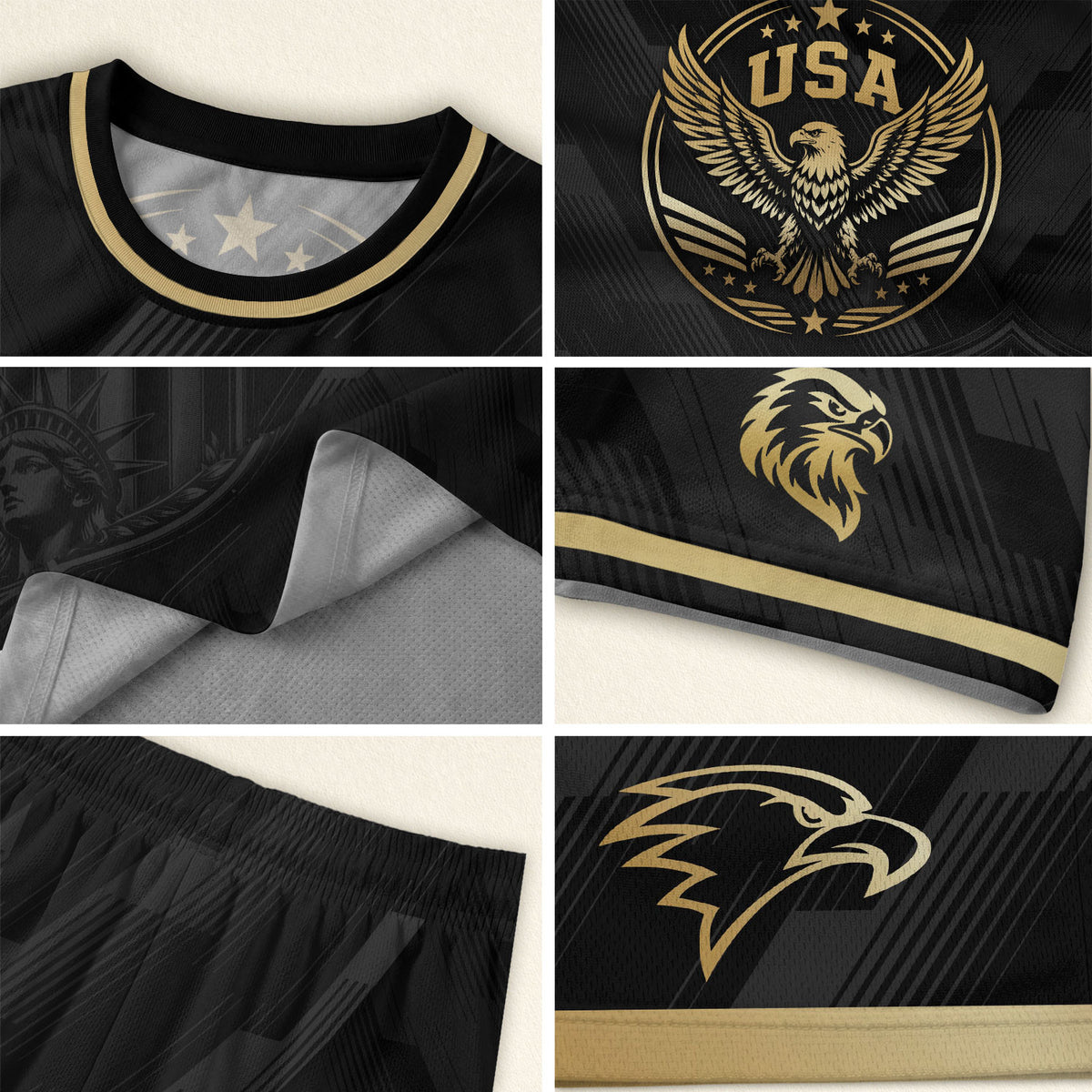 Black Adult Soccer Jersey Gold Style Iconic USA Eagle Graphic Team Training Shirt - Rust Field Wear