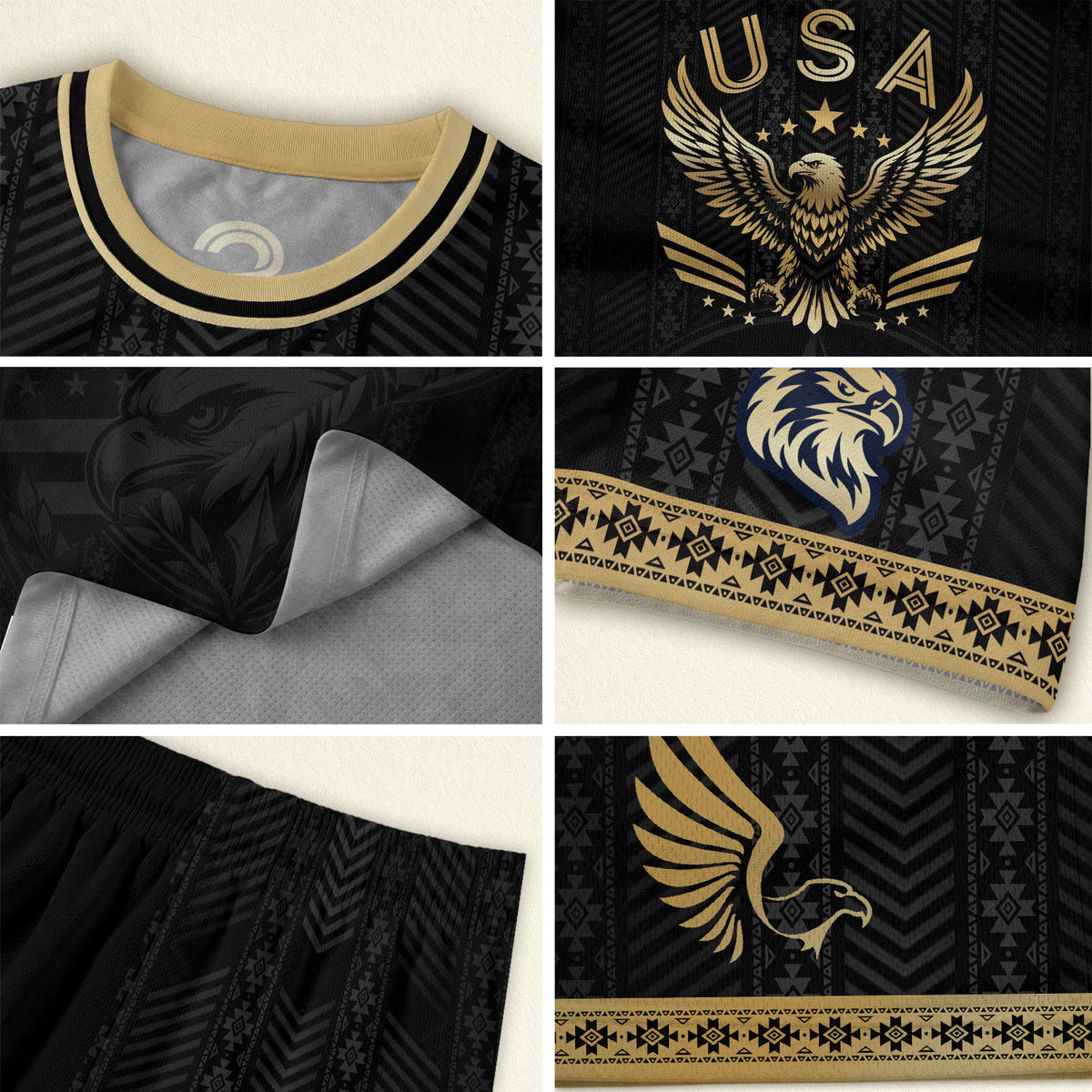 Elite Black Adult Soccer Jersey Edition Eagle Emblem Patriotic Athletic Sport Top - Rust Field Wear