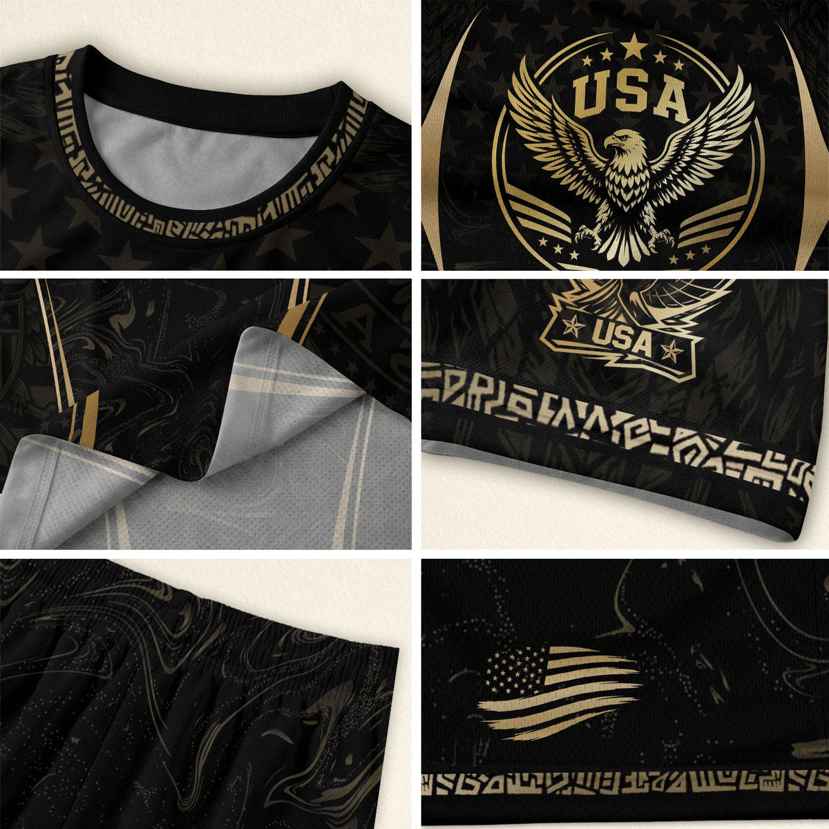Adult Soccer Jersey Black Gold Style Iconic USA Eagle Graphic Team Training Shirt - Rust Field Wear