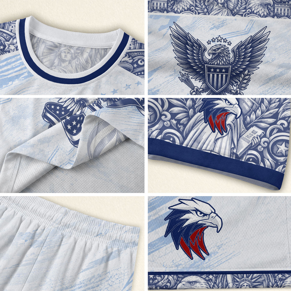Athletic White Blue USA Soccer Jersey Adult Patriotic Eagle United States Team Shirt - Rust Field Wear