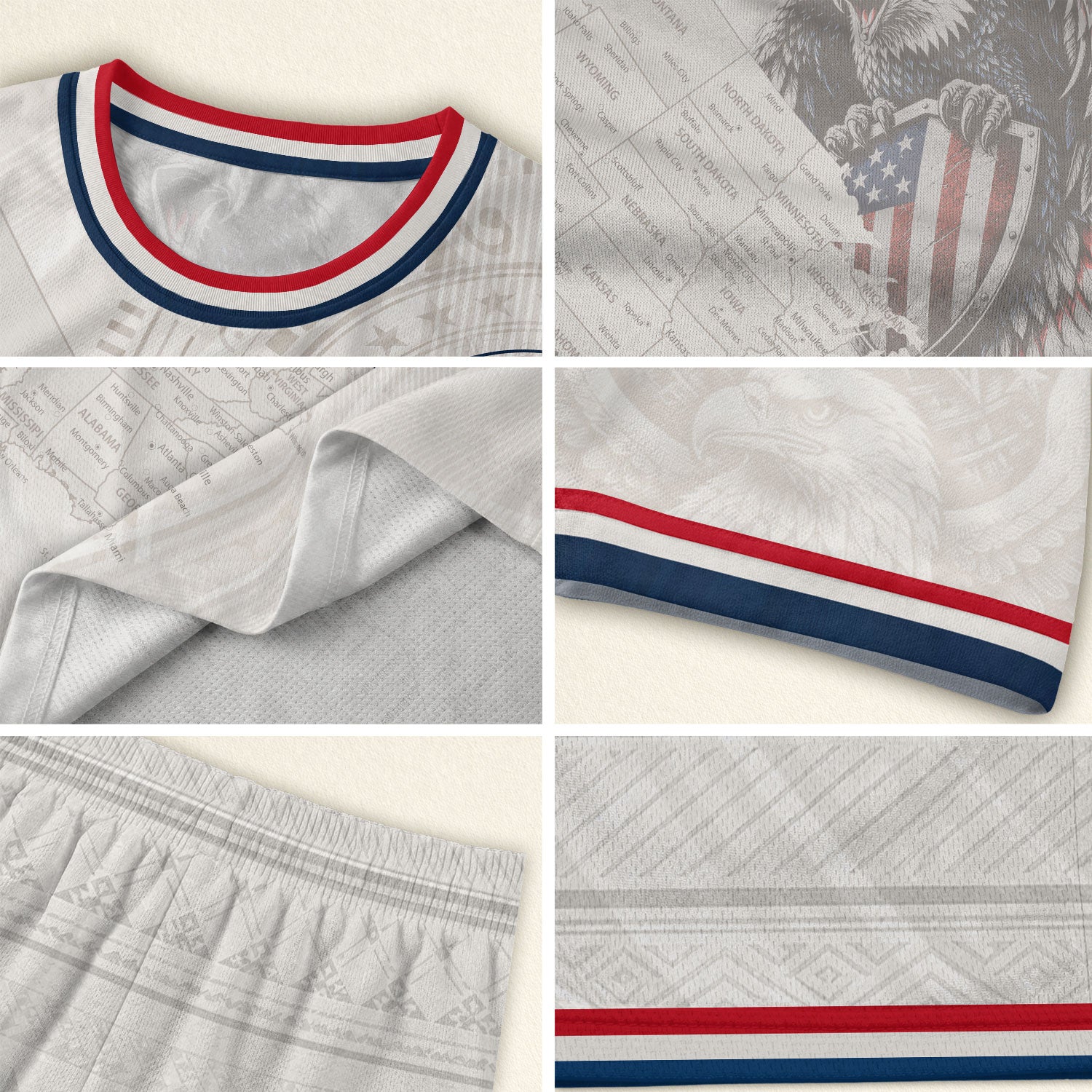 USA Soccer Jersey White US Map American Flag Shirt Patriotic Eagle Soccer Fan Tee