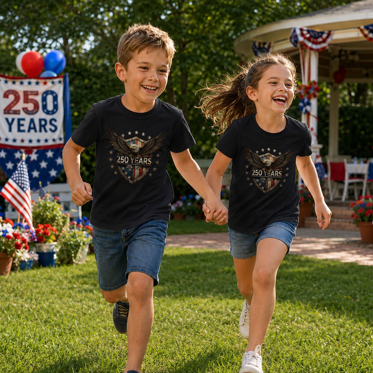 250 Years Kids T-Shirt 1776–2026 Patriotic Eagle Shield American Youth Tee