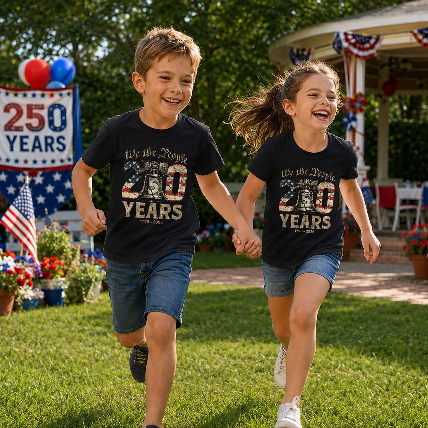 Kids We The People 250 Years T-Shirt 1776–2026 Liberty Bell Patriotic Youth Tee