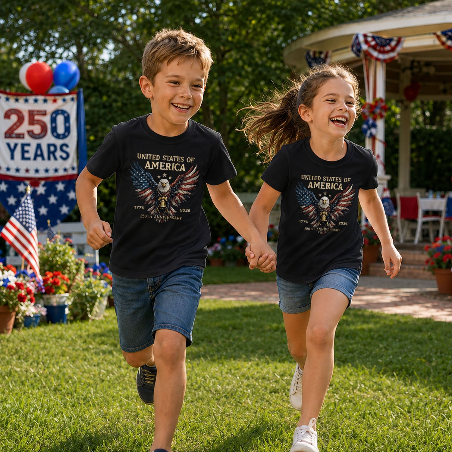 250th Anniversary Kids T-Shirt Patriotic Eagle Liberty Bell 1776-2026 Youth Tee Shirt
