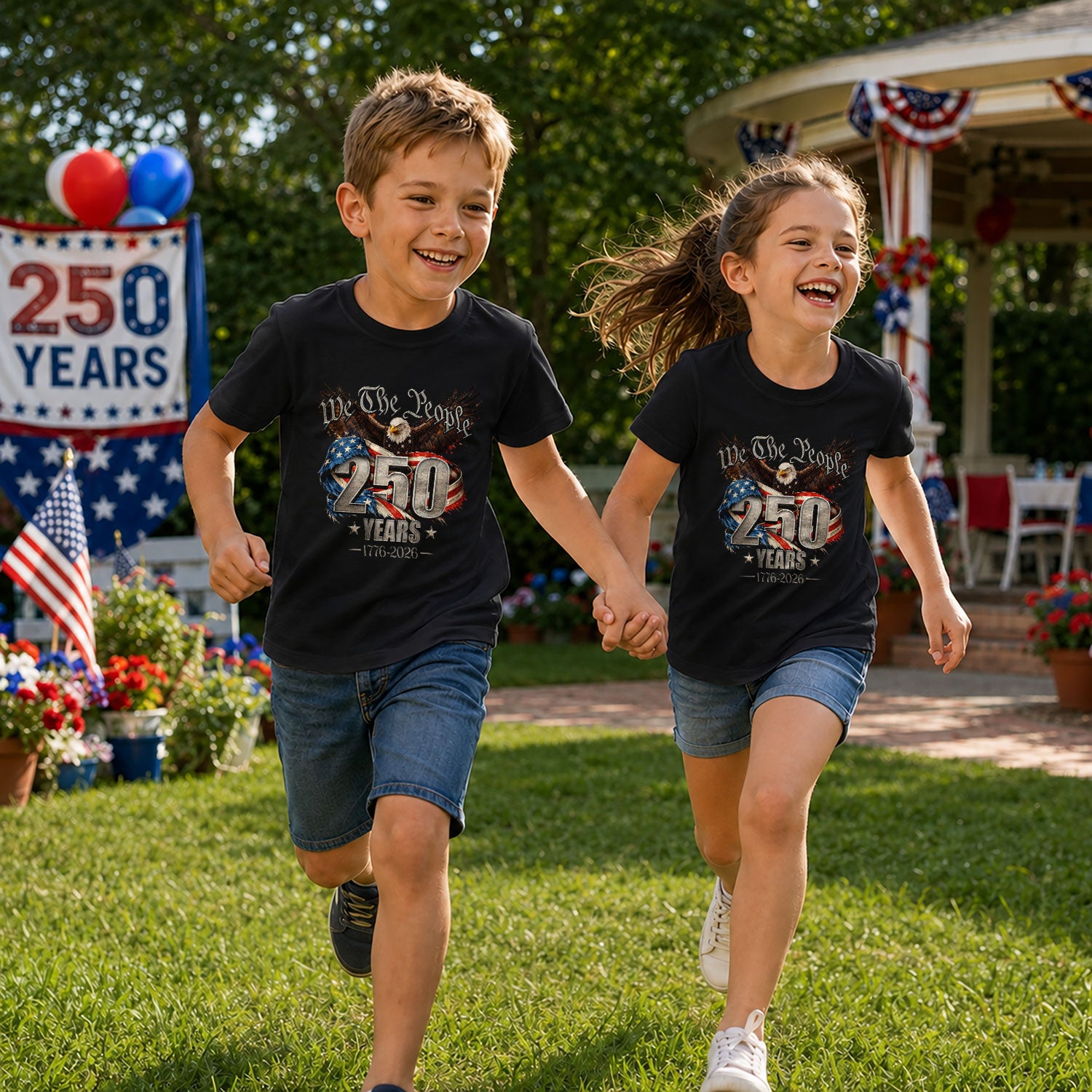 250 Years Kids T-Shirt We The People Patriotic Eagle American Flag 1776-2026 Youth Tee