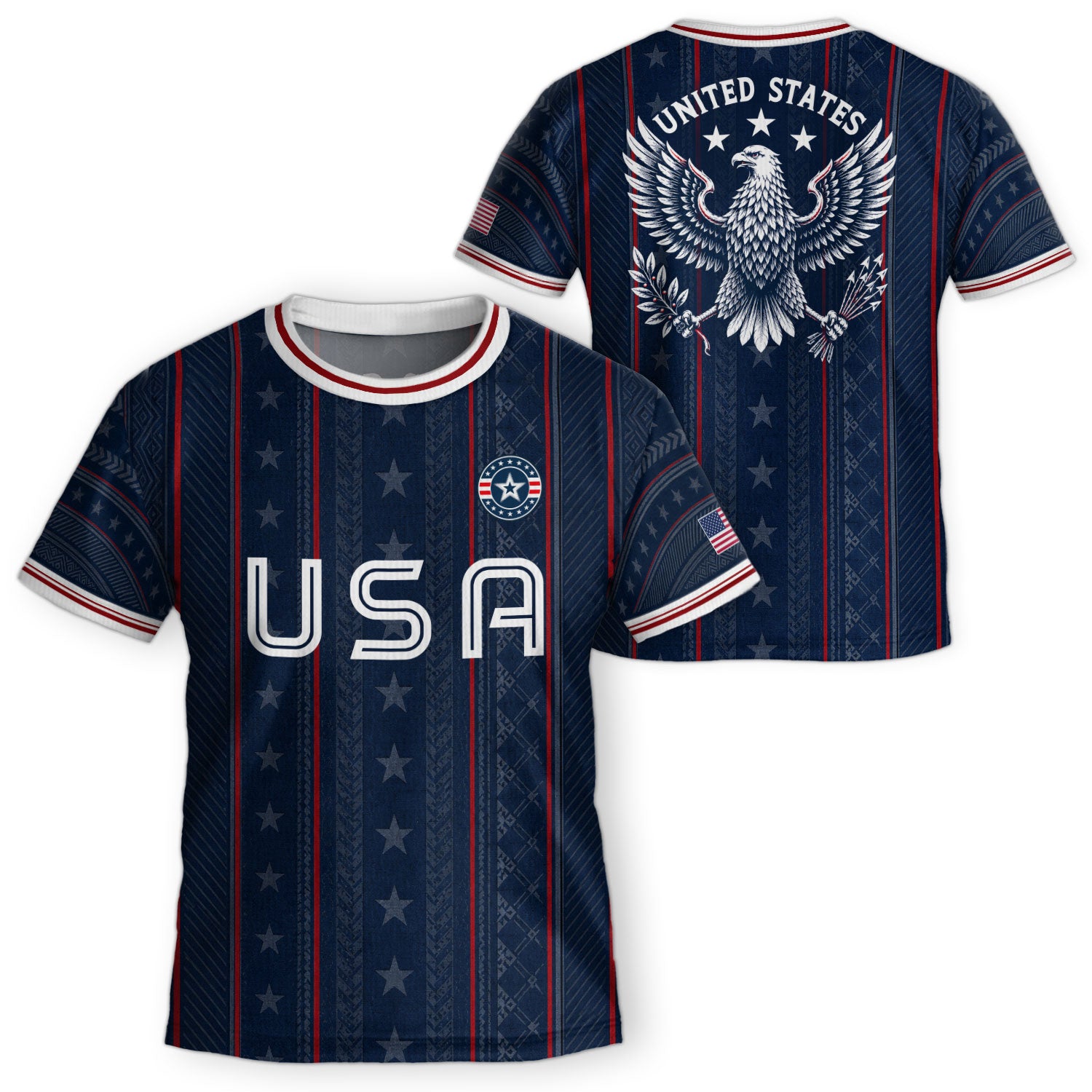 USA Kids Soccer Jersey Set Navy Blue White Striped Youth Football Kit