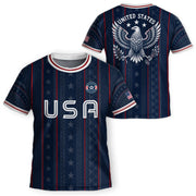 USA Kids Soccer Jersey Set Navy Blue White Striped Youth Football Kit - Rust Field Wear