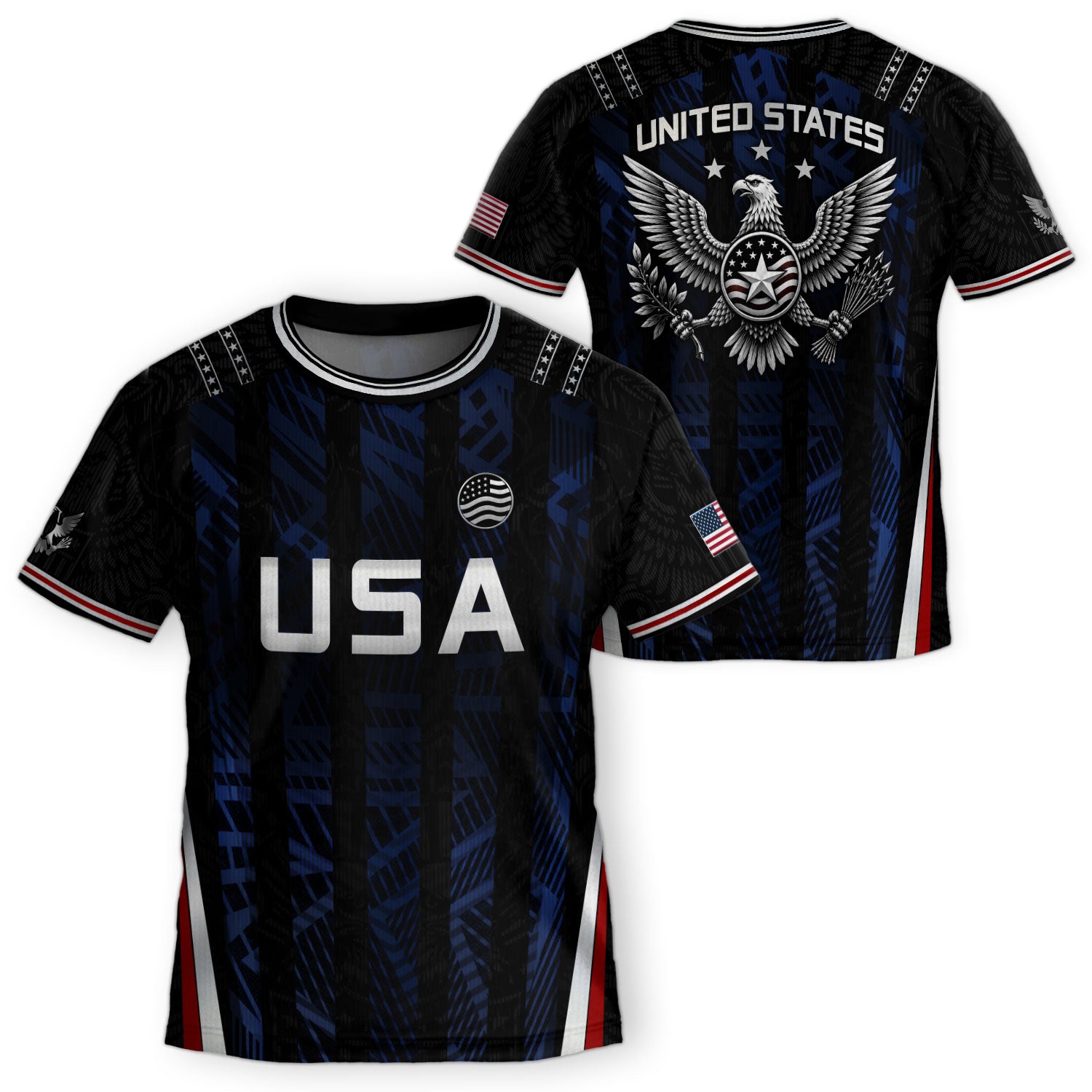 USA Kids Soccer Jersey Set Black Navy Eagle Crest Youth Football Kit
