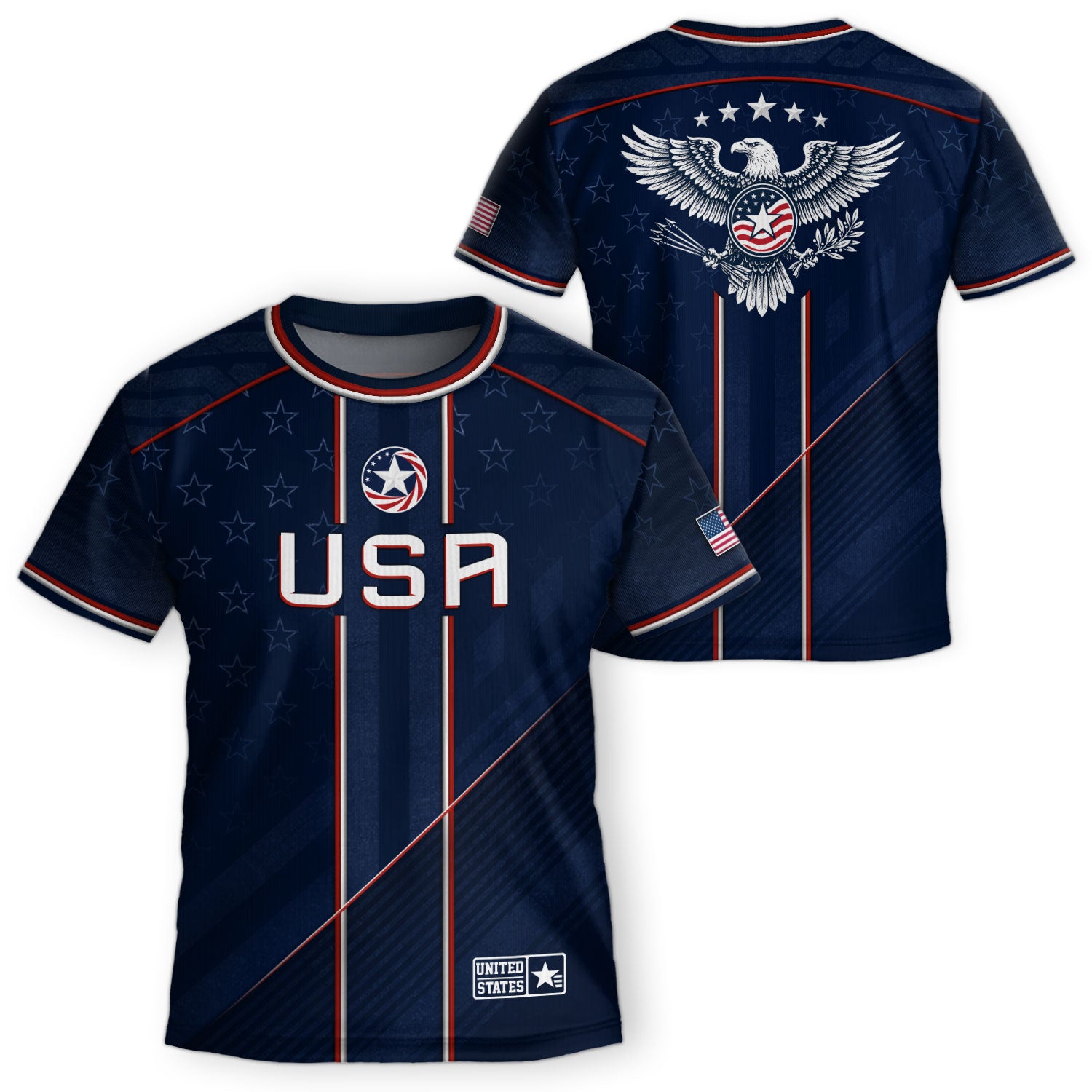 USA Kids Soccer Jersey Set Navy Blue Red Line Youth Football Outfit