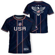 USA Kids Soccer Jersey Set Navy Blue Red Line Youth Football Outfit - Rust Field Wear