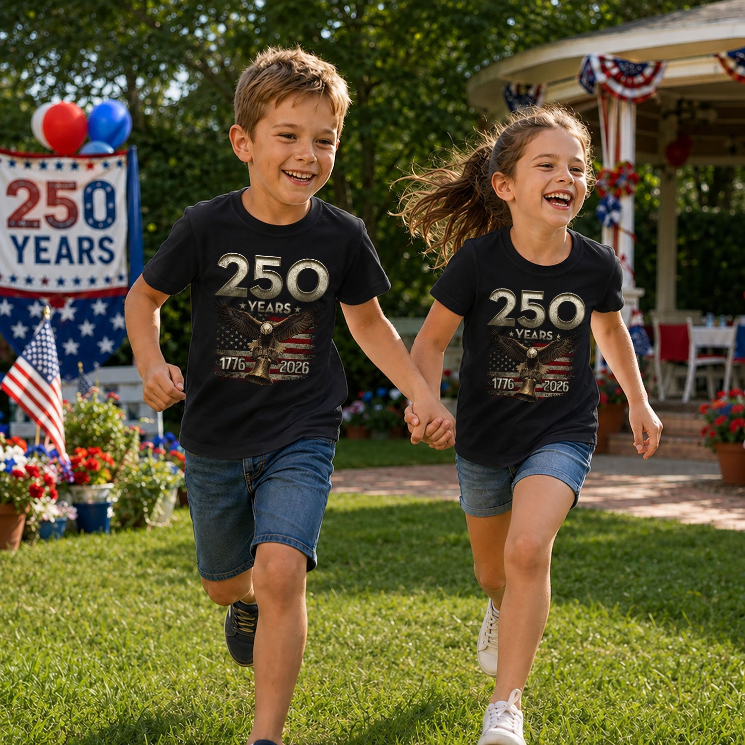 250 Years Kids T-Shirt Vintage American Flag Patriotic Eagle 1776-2026 Boys Girls Tee