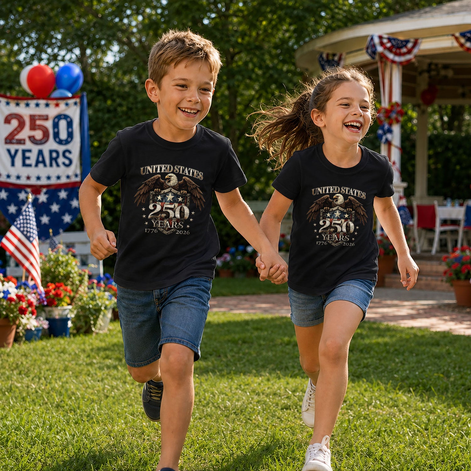 250 Years Kids T-Shirt United States Patriotic Eagle American Flag 1776-2026 Youth Tee