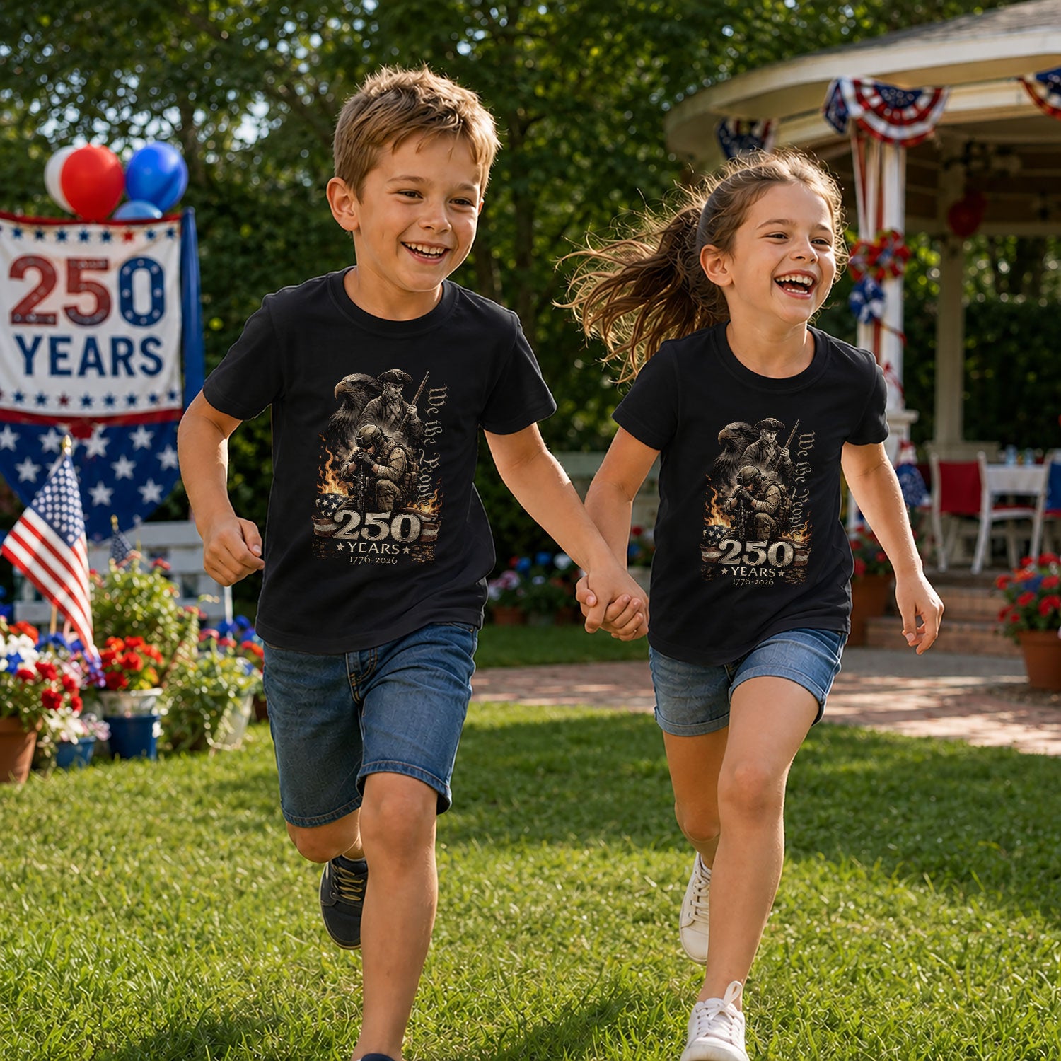 We The People 250 Years Kids T-Shirt Patriotic Military Soldier 1776-2026 Youth Tee