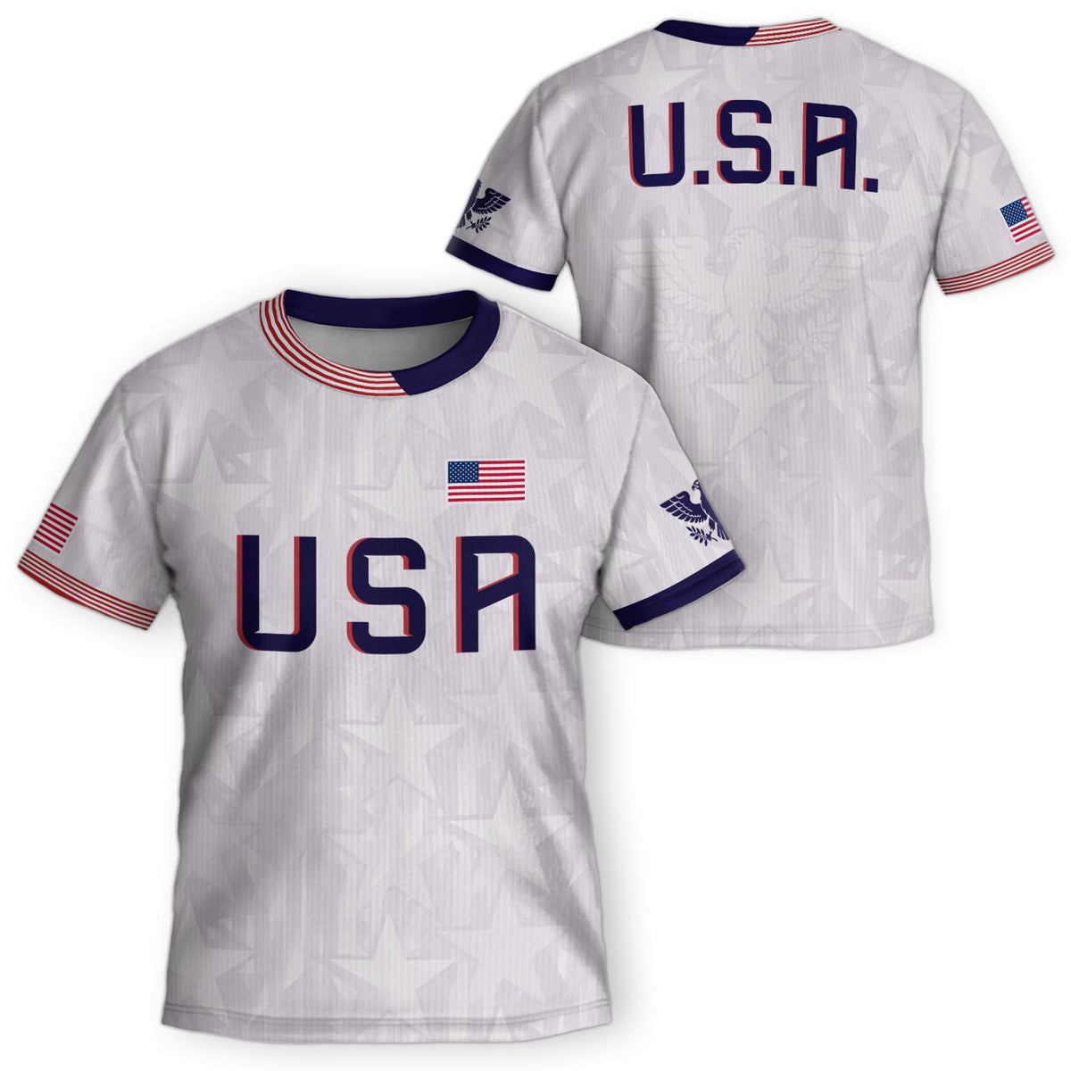 USA Kids Soccer Jersey Youth White Patriotic Stars Eagle Graphic Football Shirt - Rust Field Wear