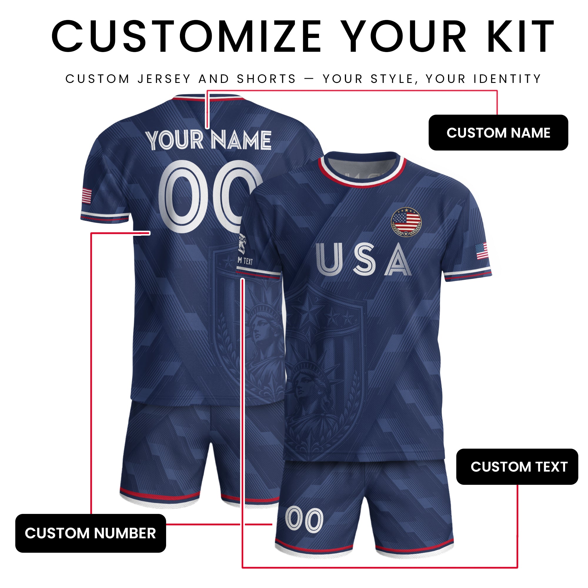 USA Soccer Jersey Style Adult Shirts Custom Name Number Personalized Athletic Top