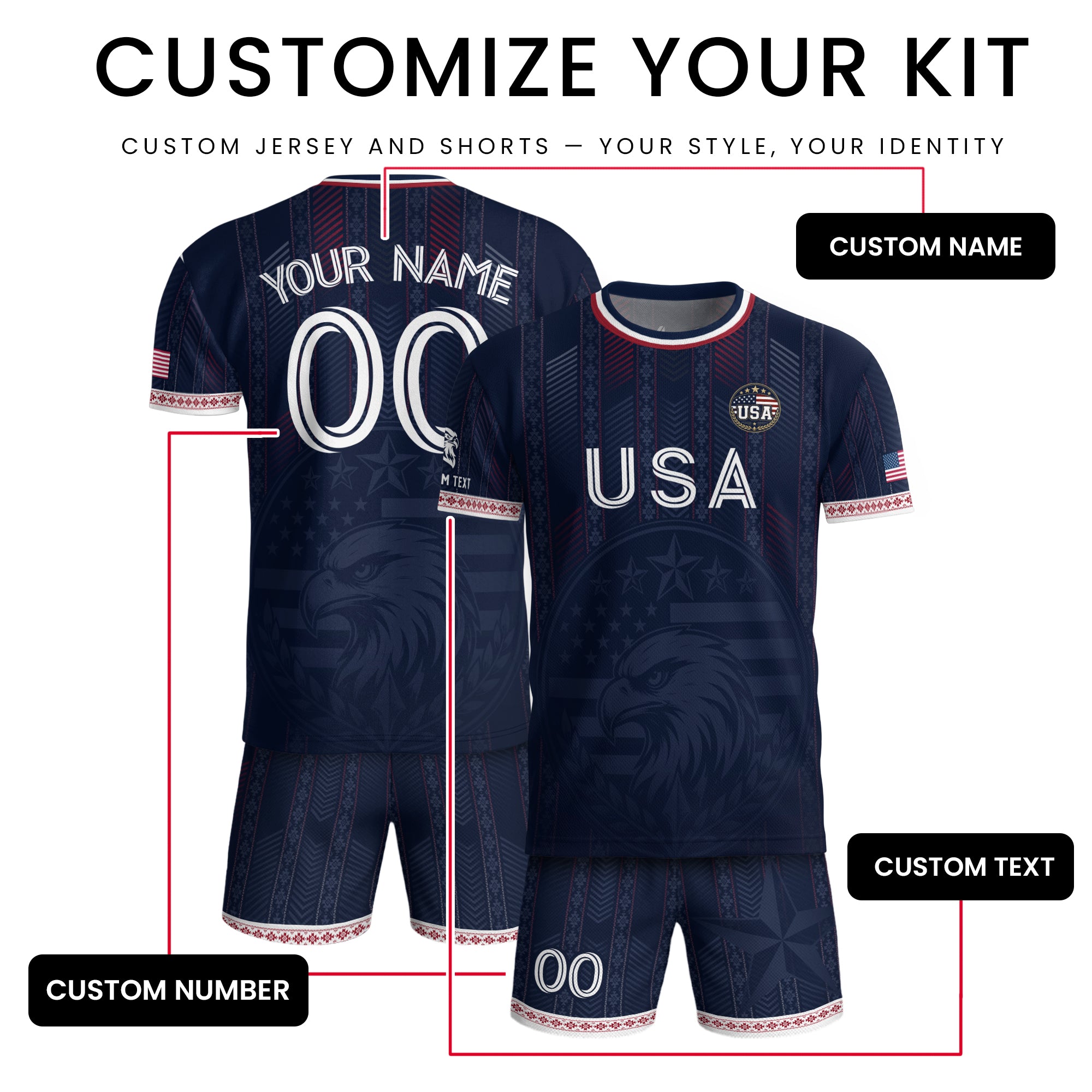 Men Athletic Sport T Shirt Outfits Personalized Custom Name USA Soccer Jersey