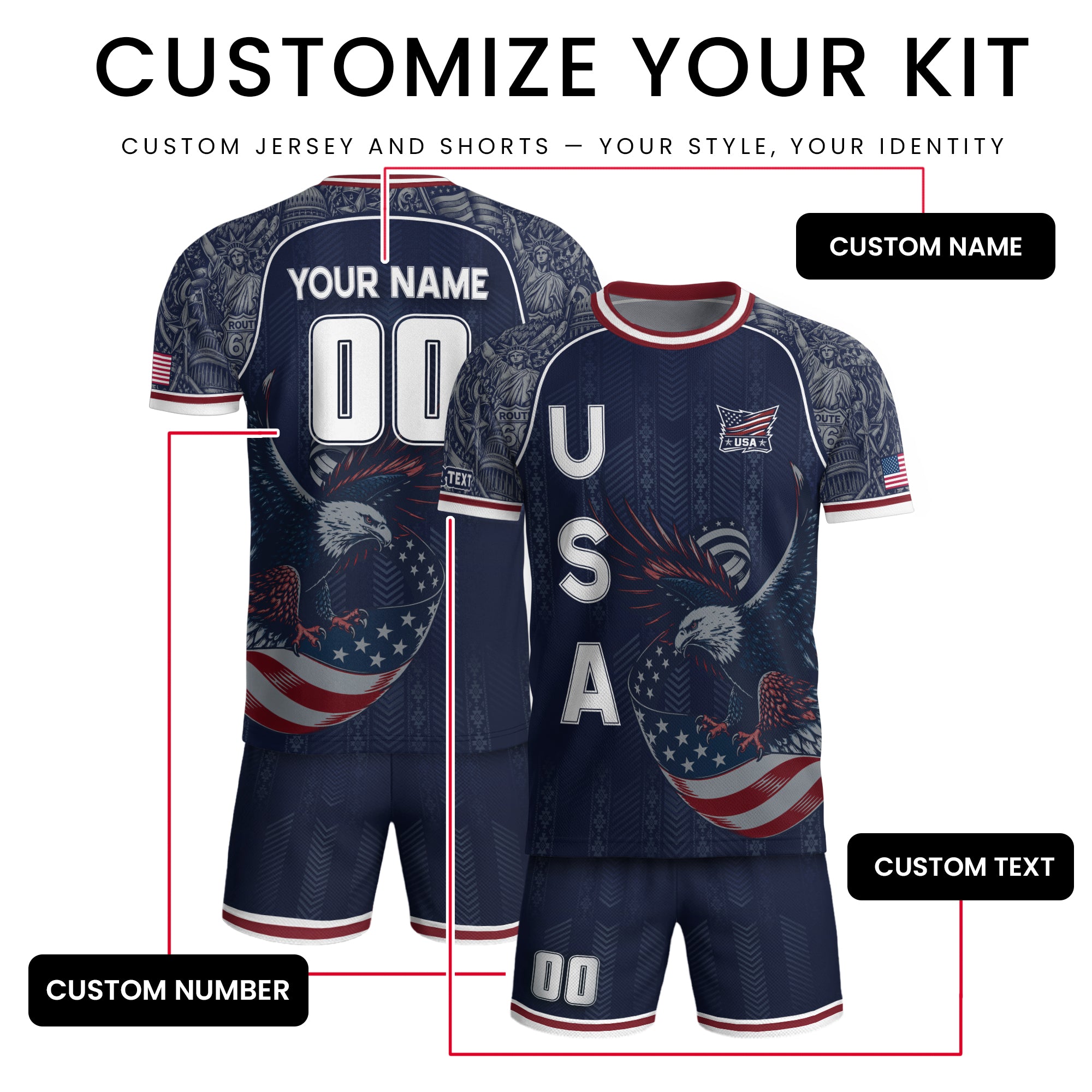 USA Eagle Soccer Jersey Style Adult Shirts Custom Name Number Personalized Top