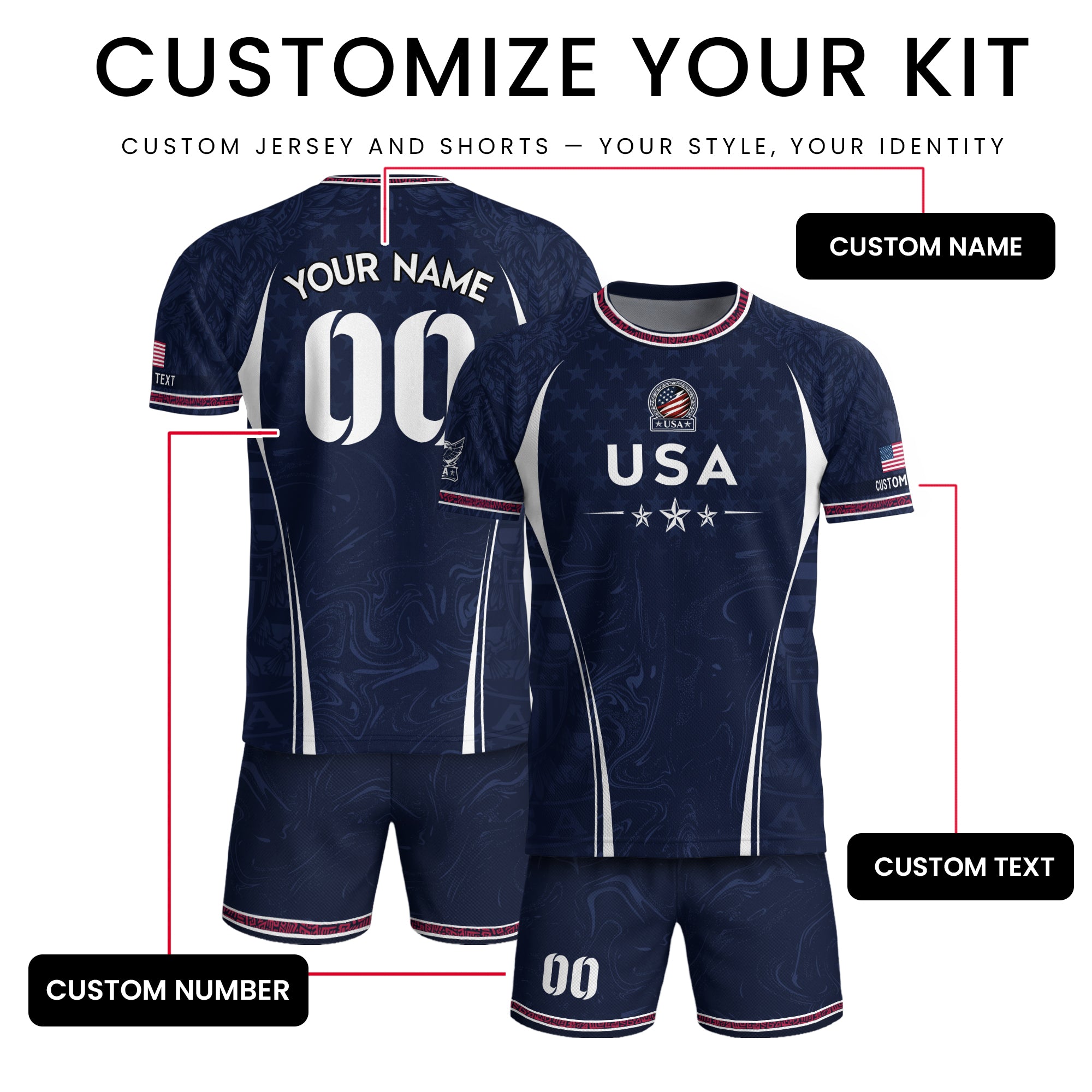 Men Athletic Sport T Shirt Outfits Personalized Custom Name USA Stars Soccer Jersey
