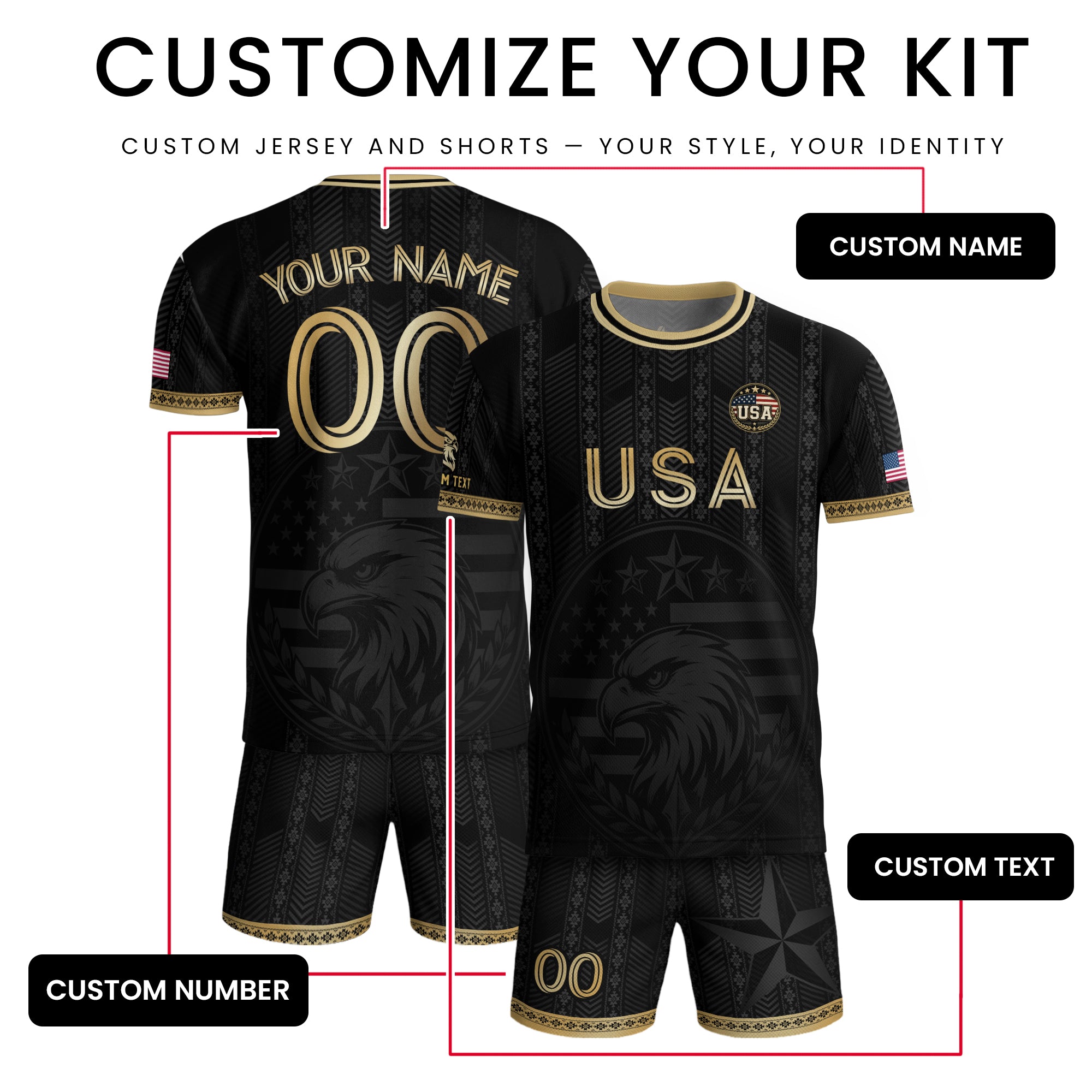 USA Soccer Jersey Style Men Athletic T Shirt Outfits Personalized Custom Name Tee