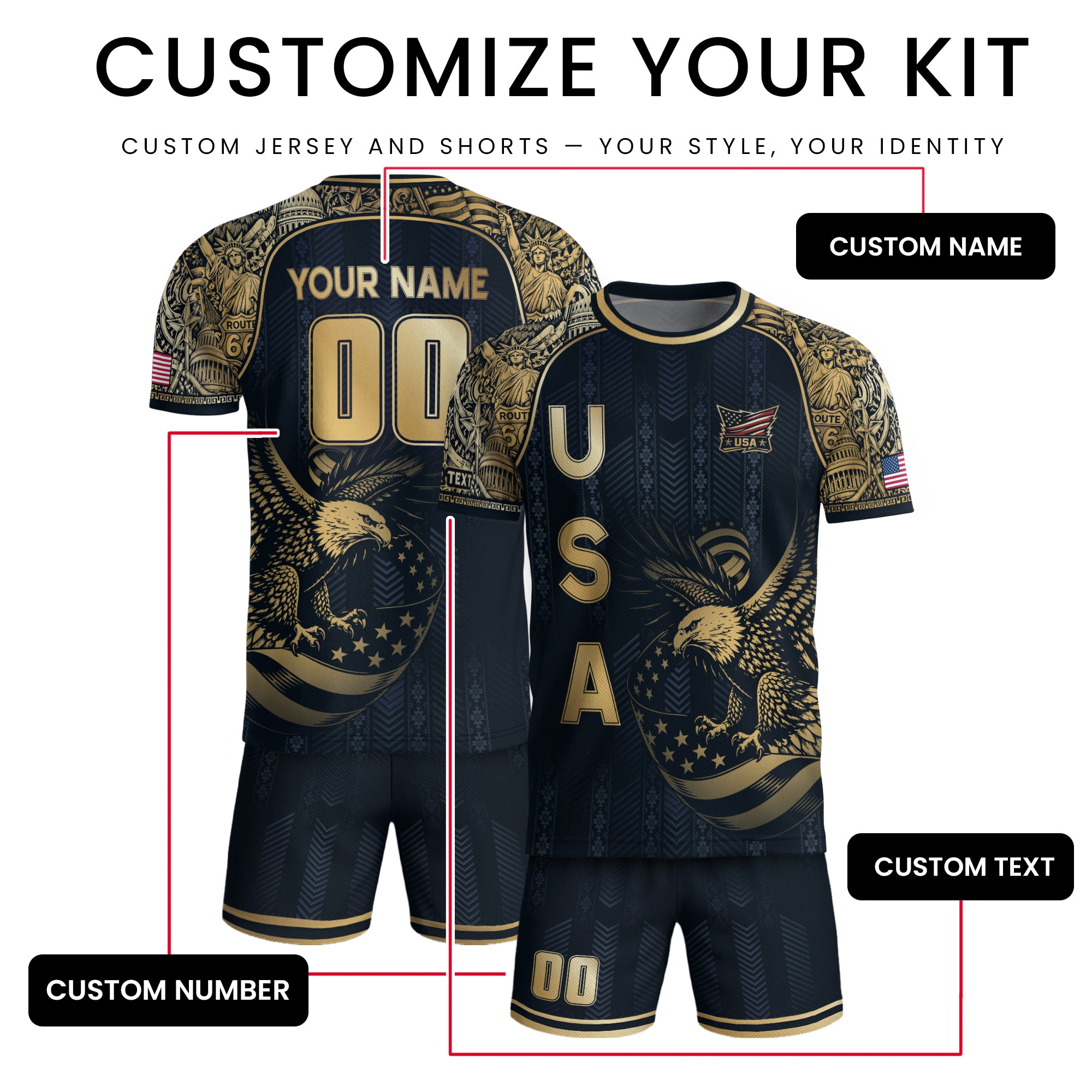 USA Eagle Soccer Jersey Style Adult Shirts Custom Name Number Personalized Activewear
