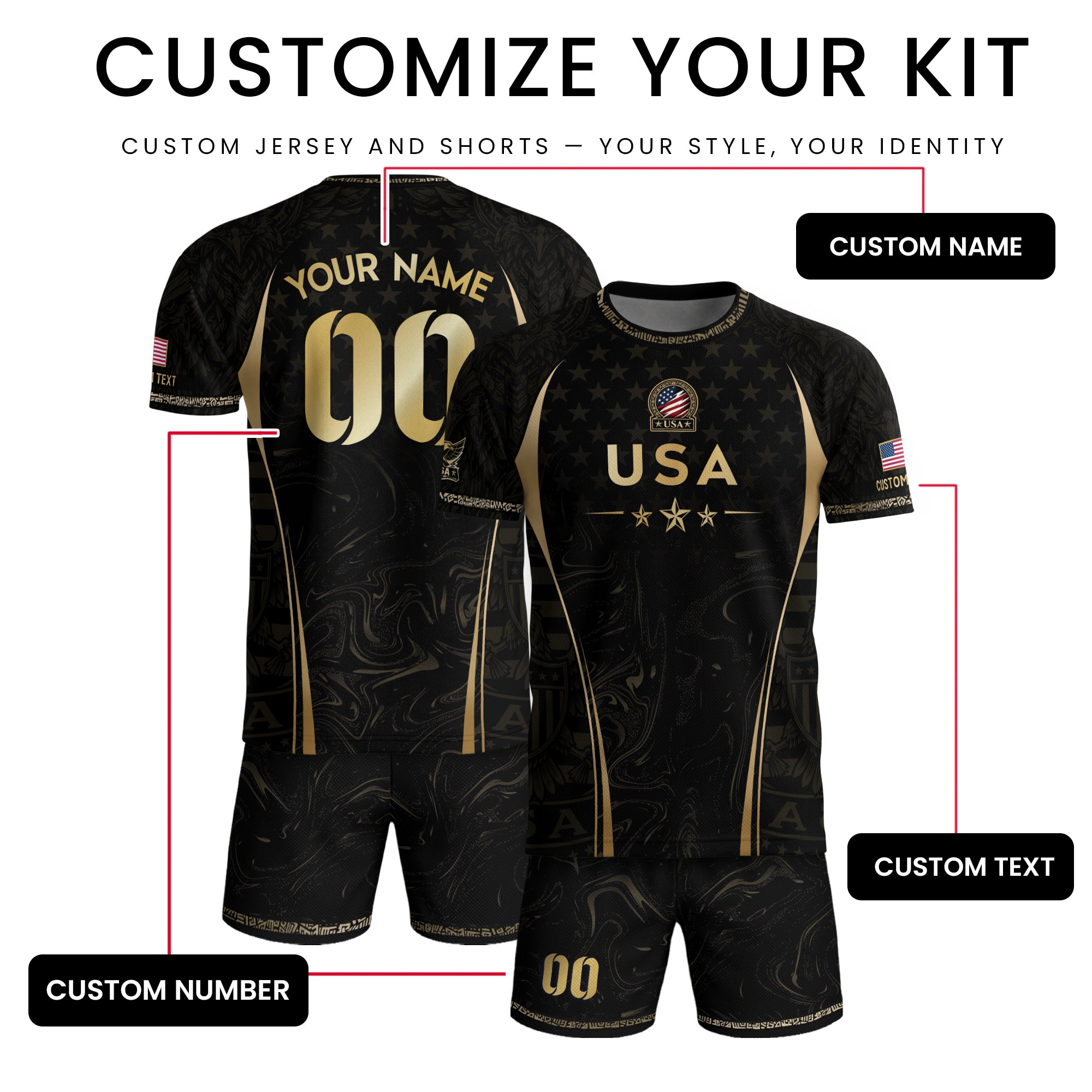 Men Sport T Shirt Outfits Personalized Custom Name USA Metallic Stars Soccer Jersey