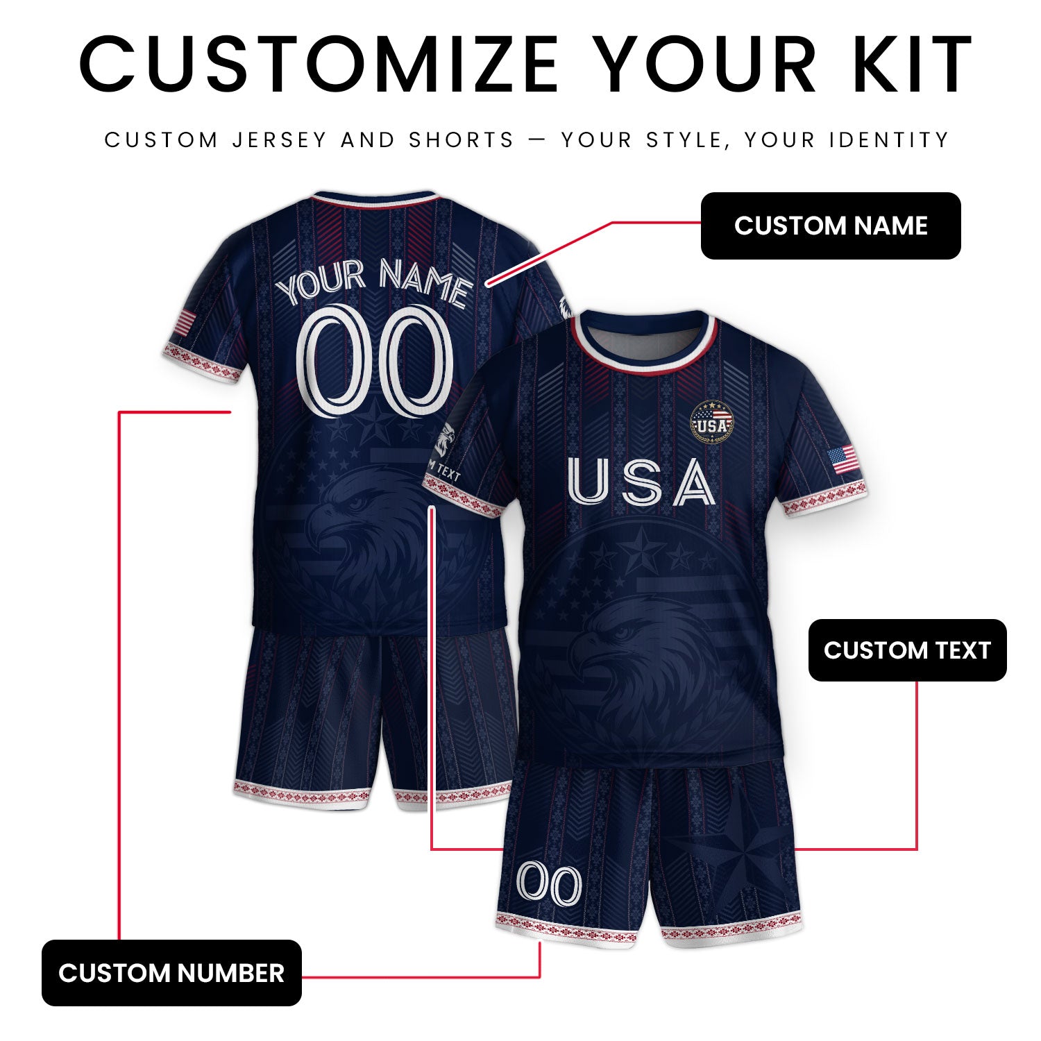Personalized Youth Soccer Jersey Style Custom Name Number USA Kids Activewear Top