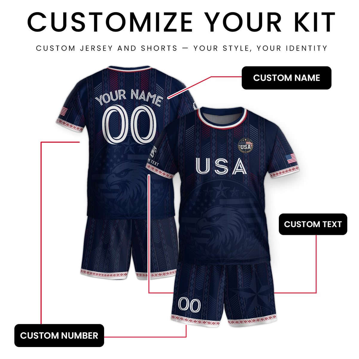 Personalized Youth Soccer Jersey Style Custom Name Number USA Kids Activewear Top - Rust Field Wear