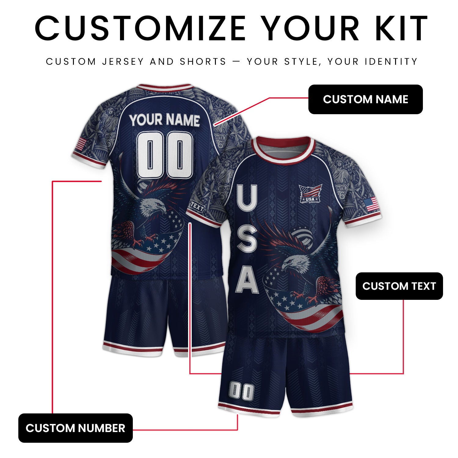 Custom Name Kids Soccer Jersey Personalized USA Youth Eagle Athletic Sport T Shirt