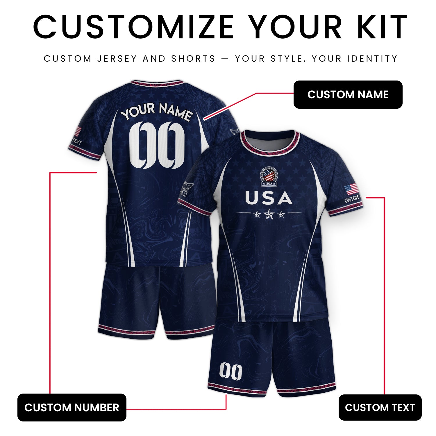 Personalized Youth Soccer Jersey Style Custom Name Number USA Kids Starry Active Top