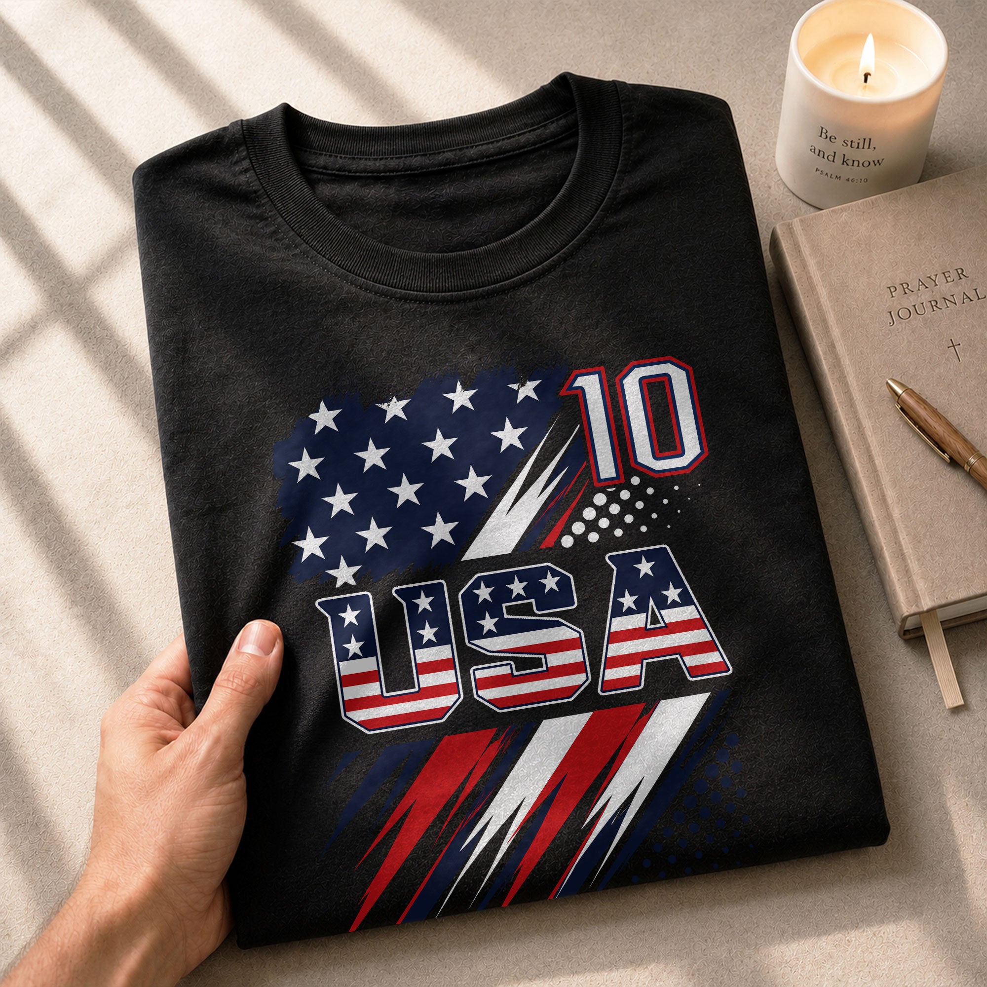 USA Number 10 Sport Tee Patriotic Stars And Stripes Graphic Mens Casual Fashion Shirt - Rust Field Wear