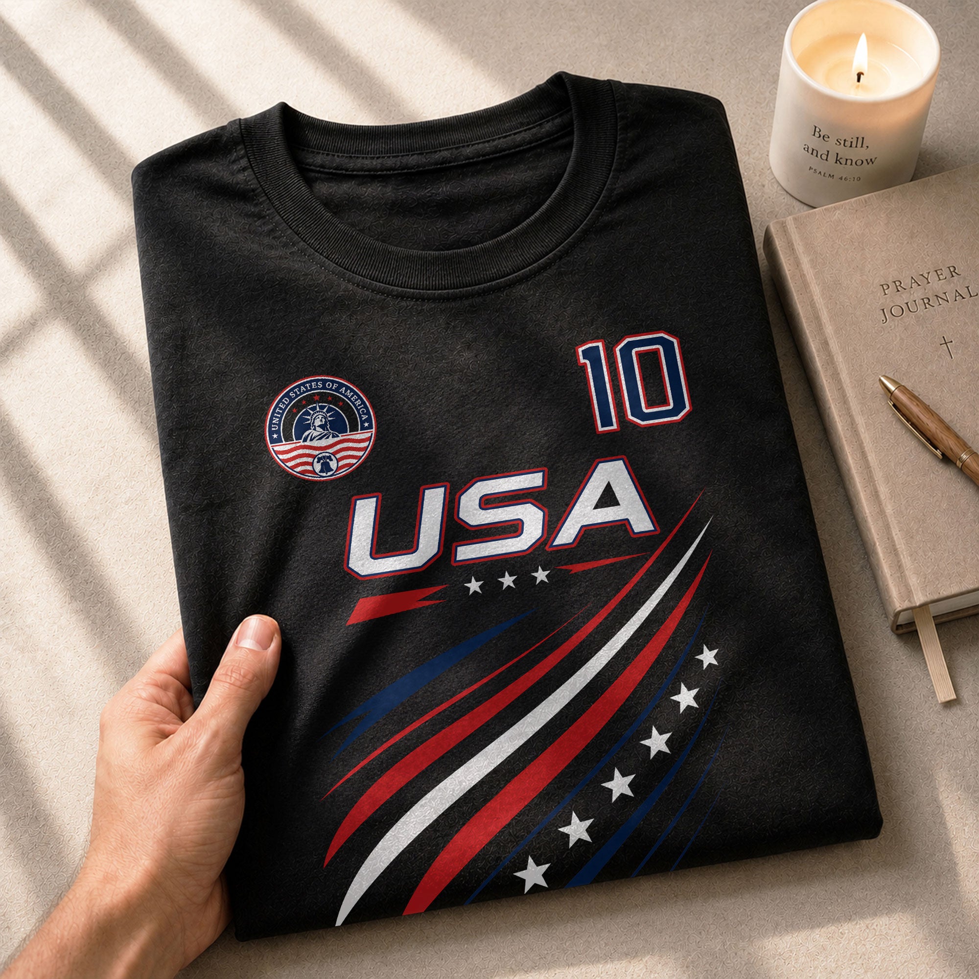 Patriotic USA Sport Graphic T Shirt Number 10 Flag Inspired Casual Mens Fashion - Rust Field Wear